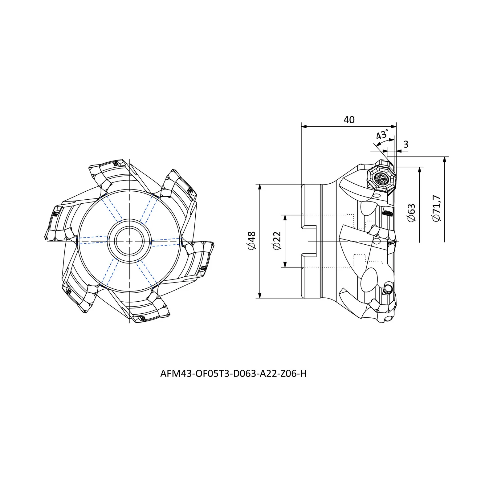 AFM43-OF05T3-D063-A22-Z06-H &mdash; dimensioned drawing