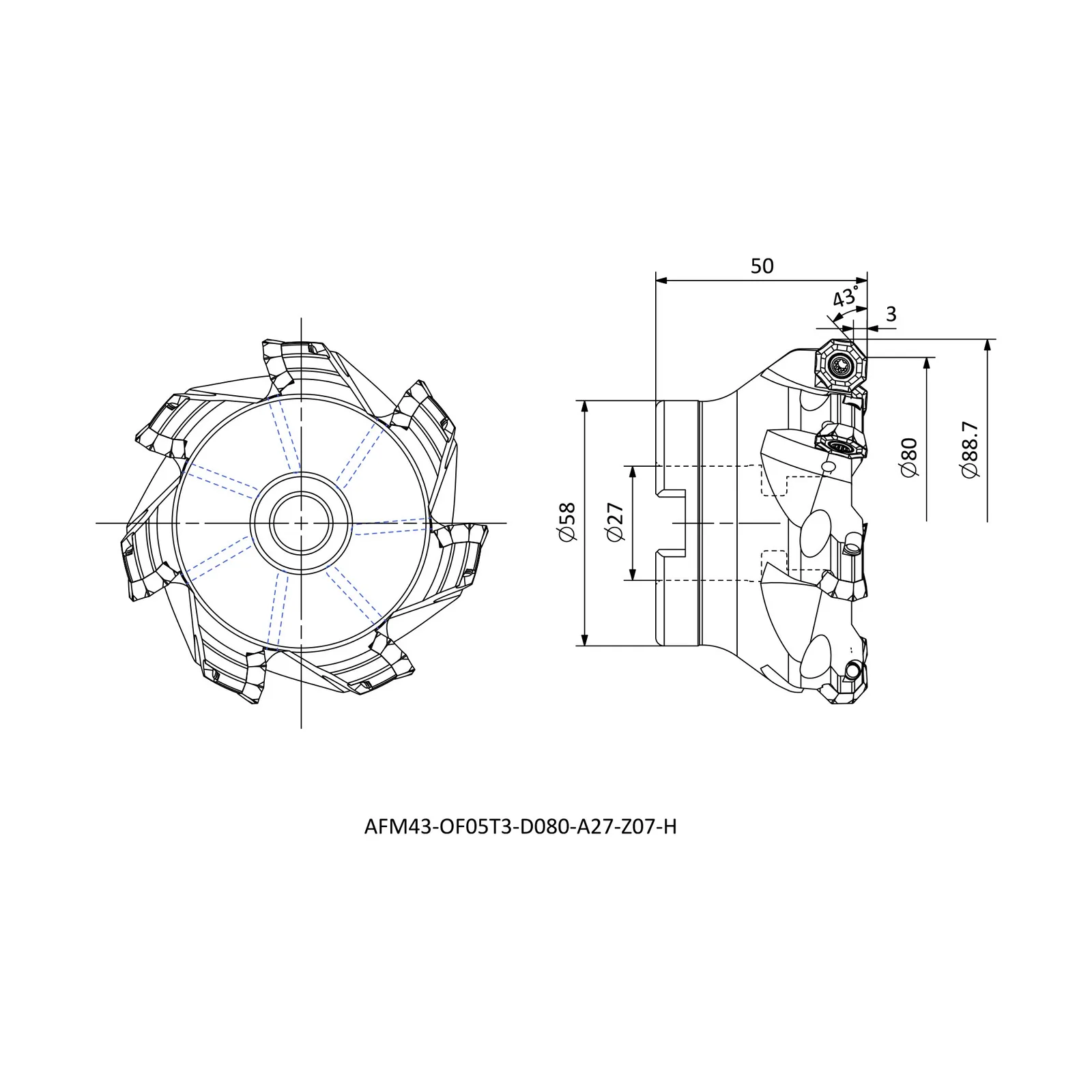 AFM43-OF05T3-D080-A27-Z07-H &mdash; dimensioned drawing