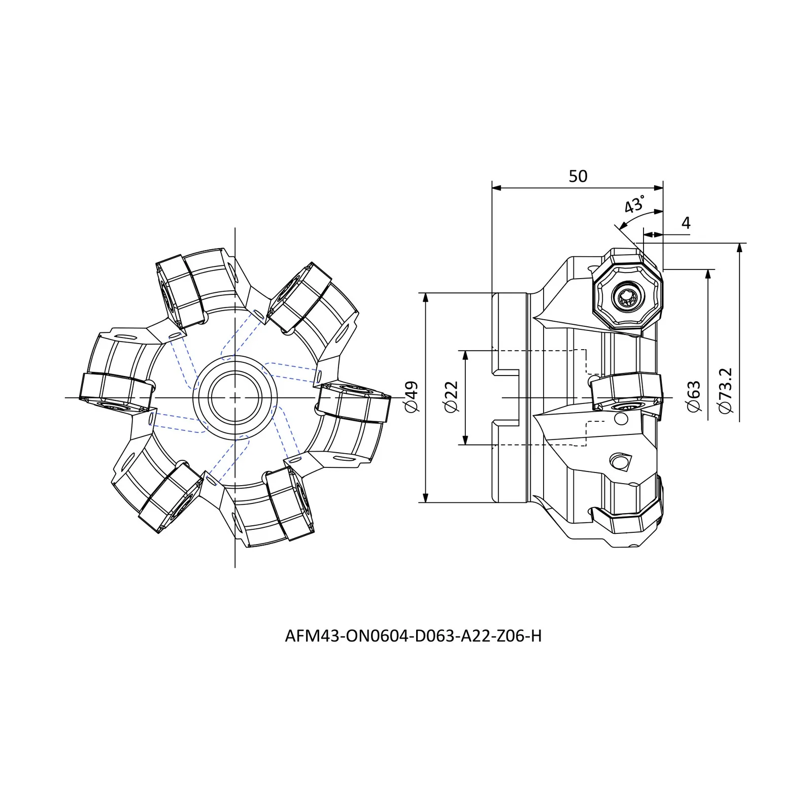 AFM43-ON0604-D063-A22-Z06-H &mdash; dimensioned drawing