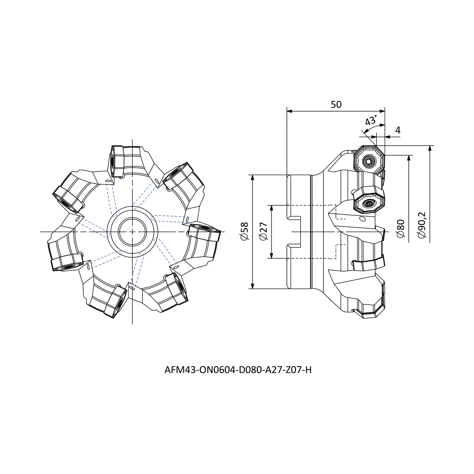 AFM43-ON0604-D080-A27-Z07-H &mdash; dimensioned drawing
