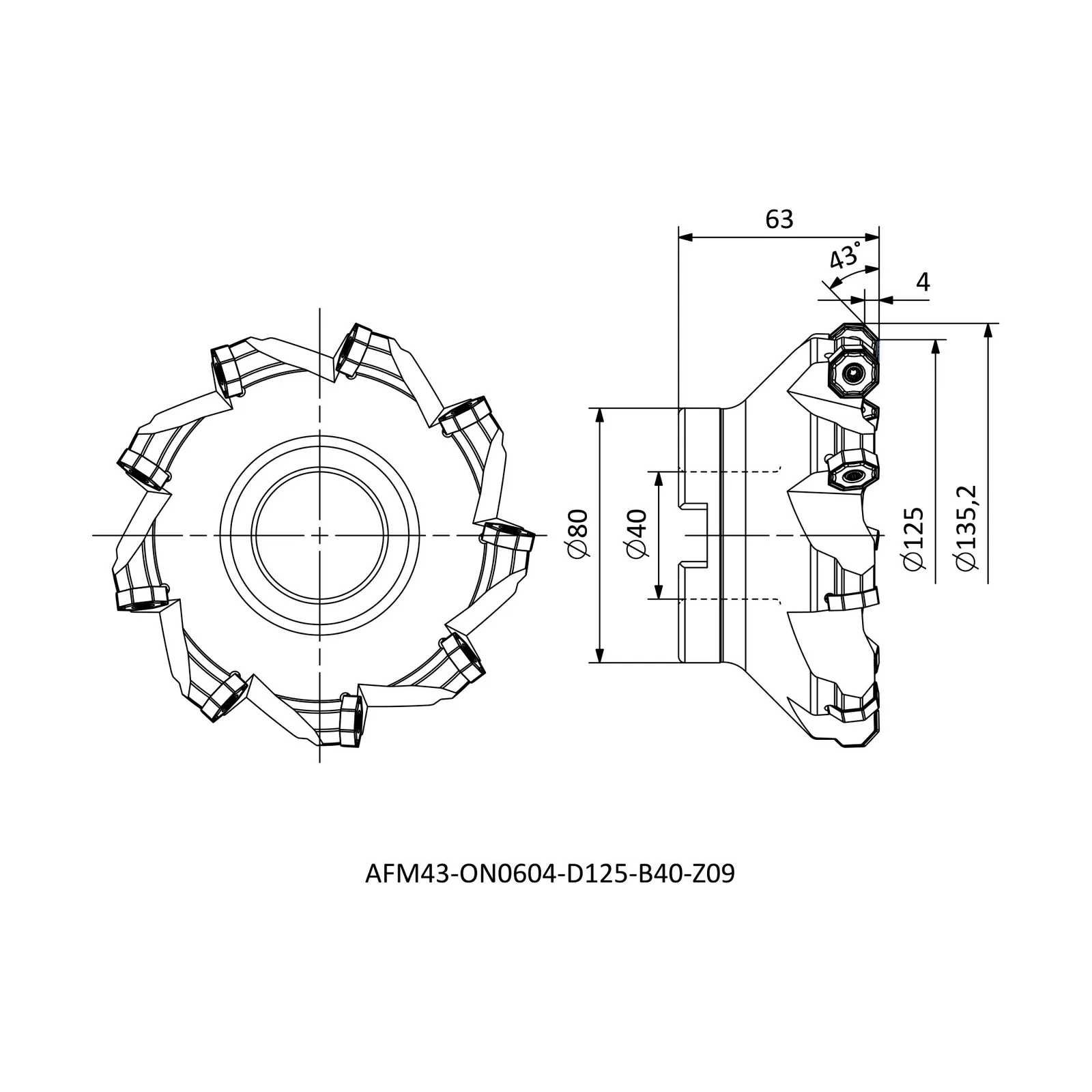 AFM43-ON0604-D125-B40-Z09 &mdash; dimensioned drawing