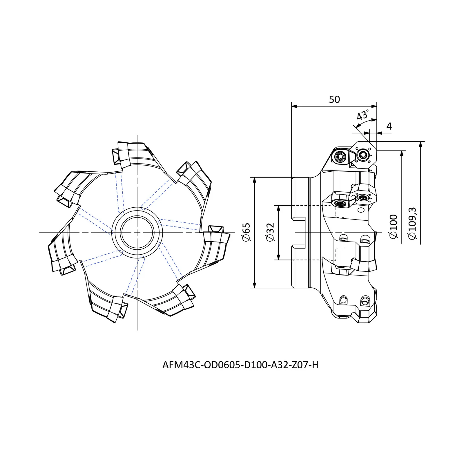 AFM43C-OD0605-D100-A32-Z07-H &mdash; dimensioned drawing