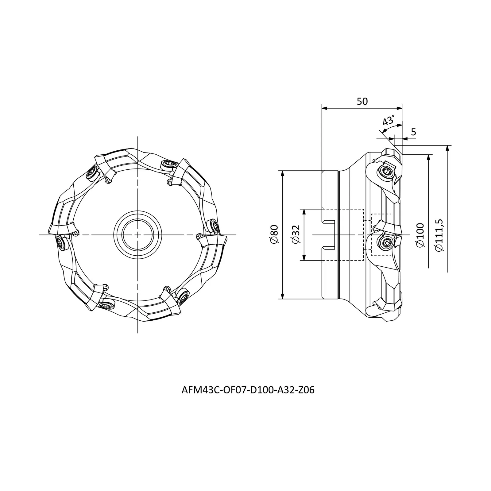 AFM43C-OF07-D100-A32-Z06 &mdash; dimensioned drawing