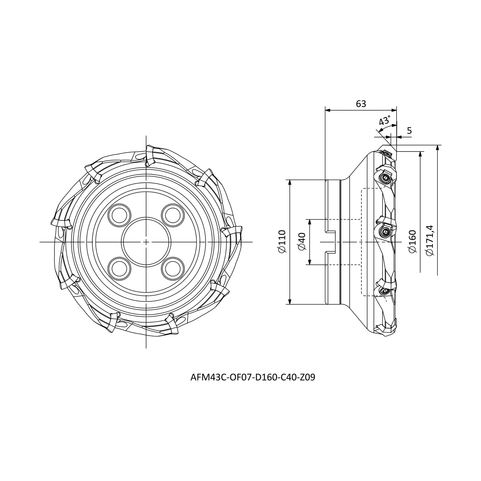 AFM43C-OF07-D160-C40-Z09 &mdash; dimensioned drawing