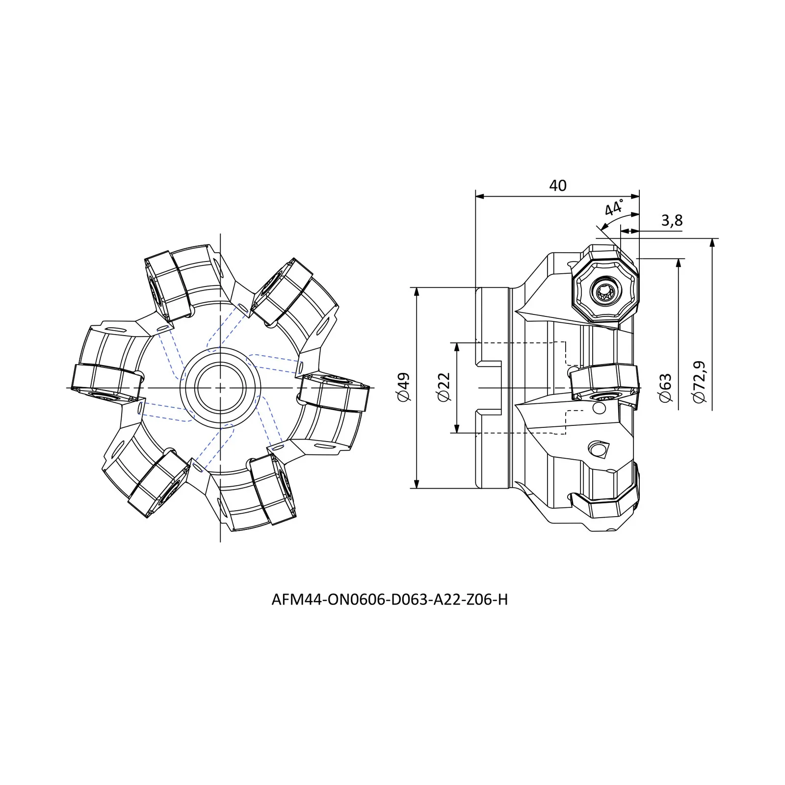 AFM44-ON0606-D063-A22-Z06-H &mdash; dimensioned drawing