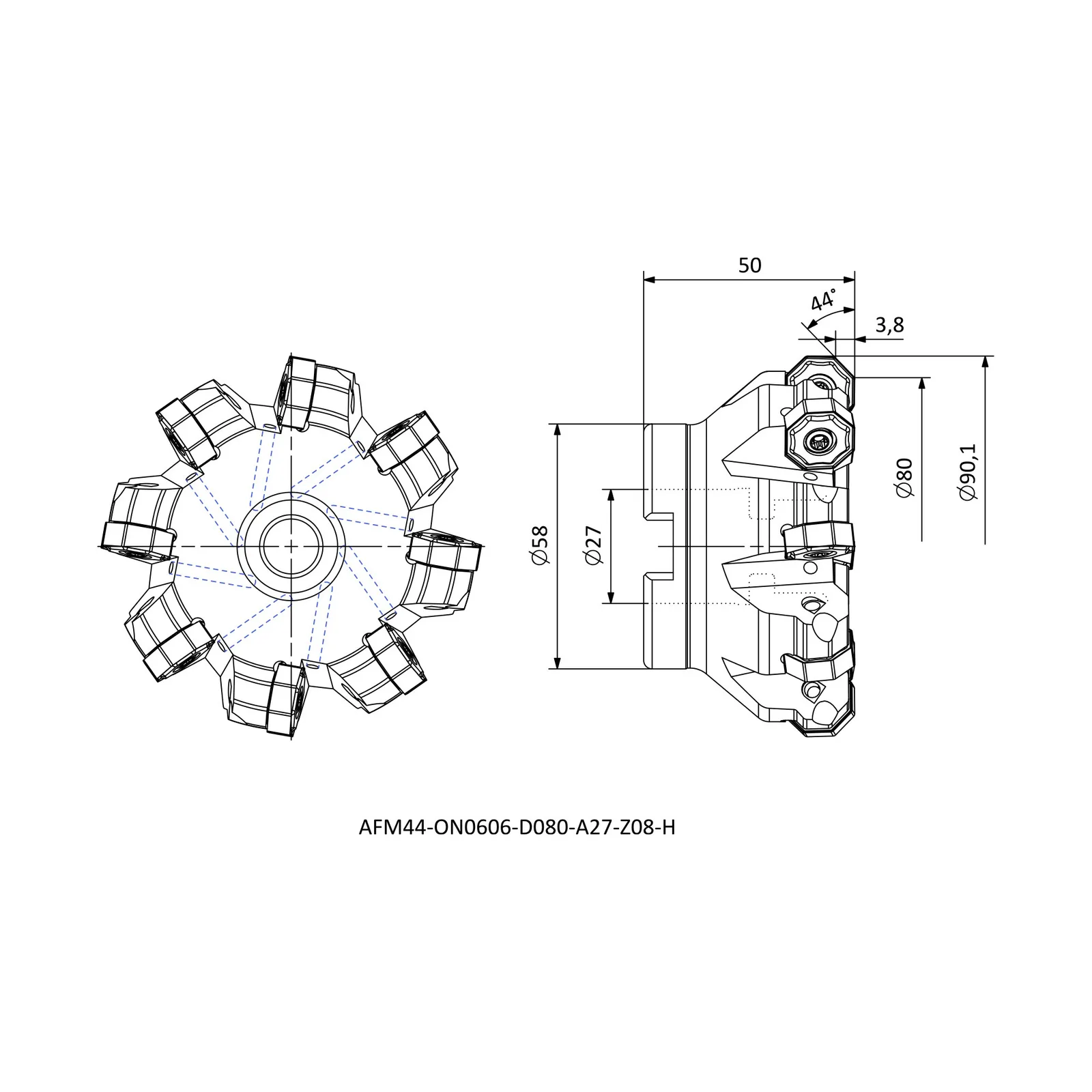 AFM44-ON0606-D080-A27-Z08-H &mdash; dimensioned drawing