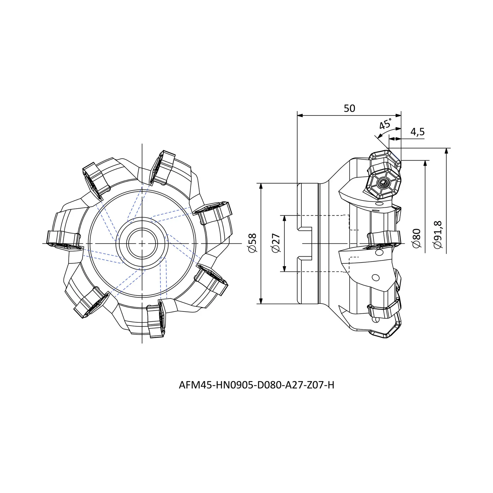AFM45-HN0905-D080-A27-Z07-H &mdash; dimensioned drawing
