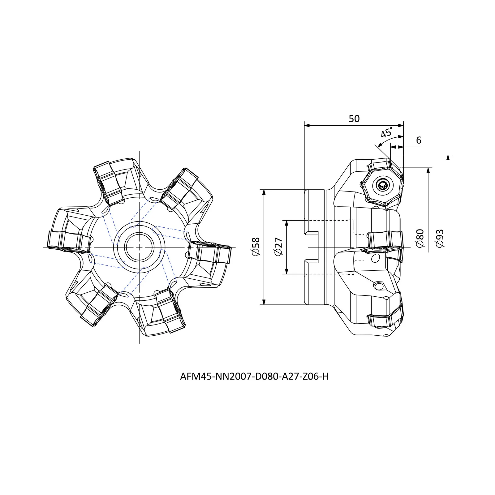 AFM45-NN2007-D080-A27-Z06-H &mdash; dimensioned drawing