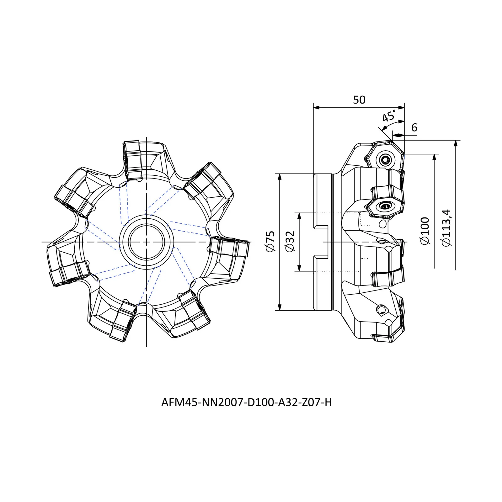 AFM45-NN2007-D100-A32-Z07-H &mdash; dimensioned drawing