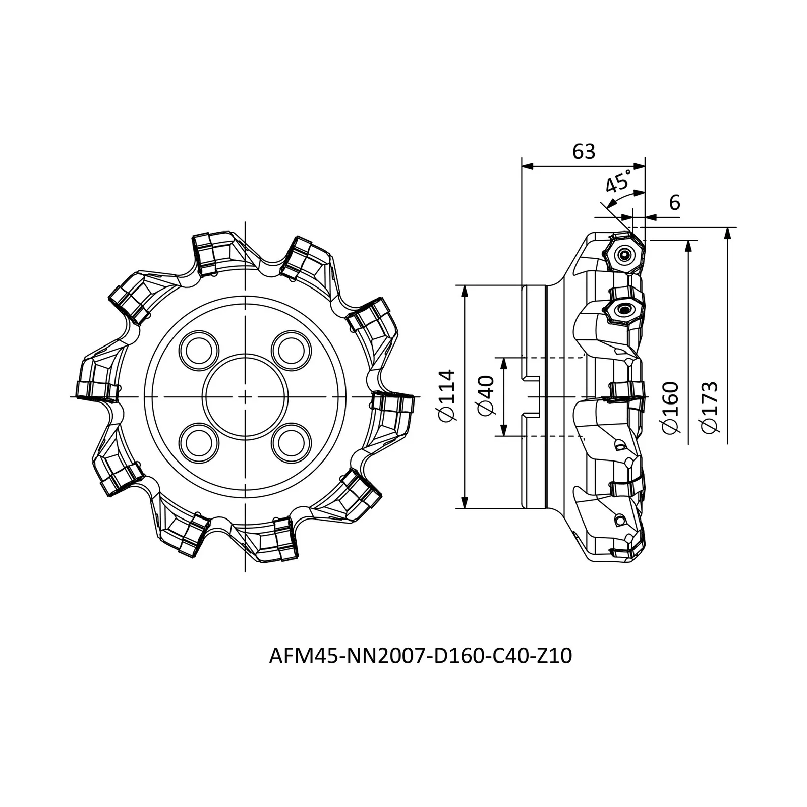 AFM45-NN2007-D160-C40-Z10 &mdash; dimensioned drawing