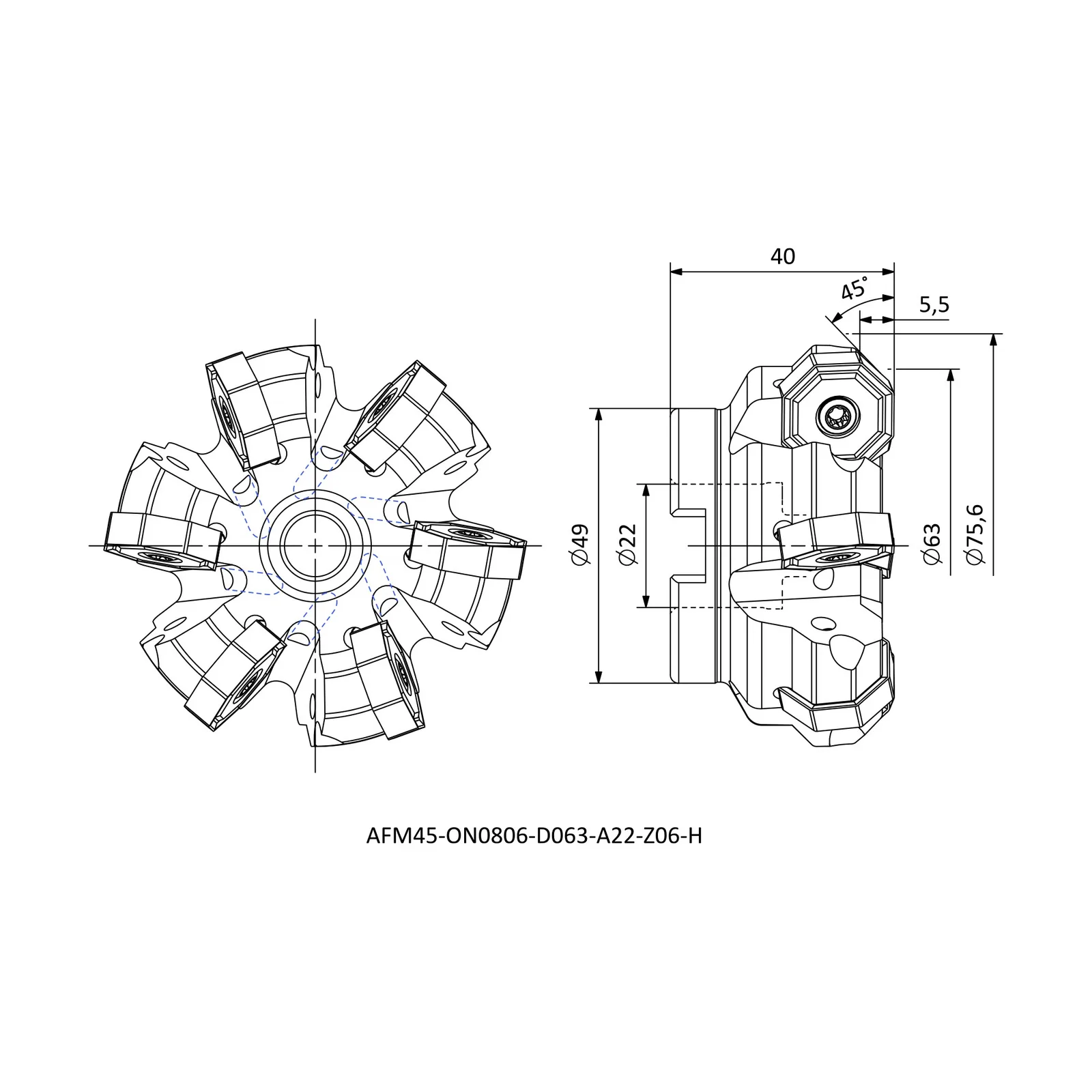 AFM45-ON0806-D063-A22-Z06-H &mdash; dimensioned drawing