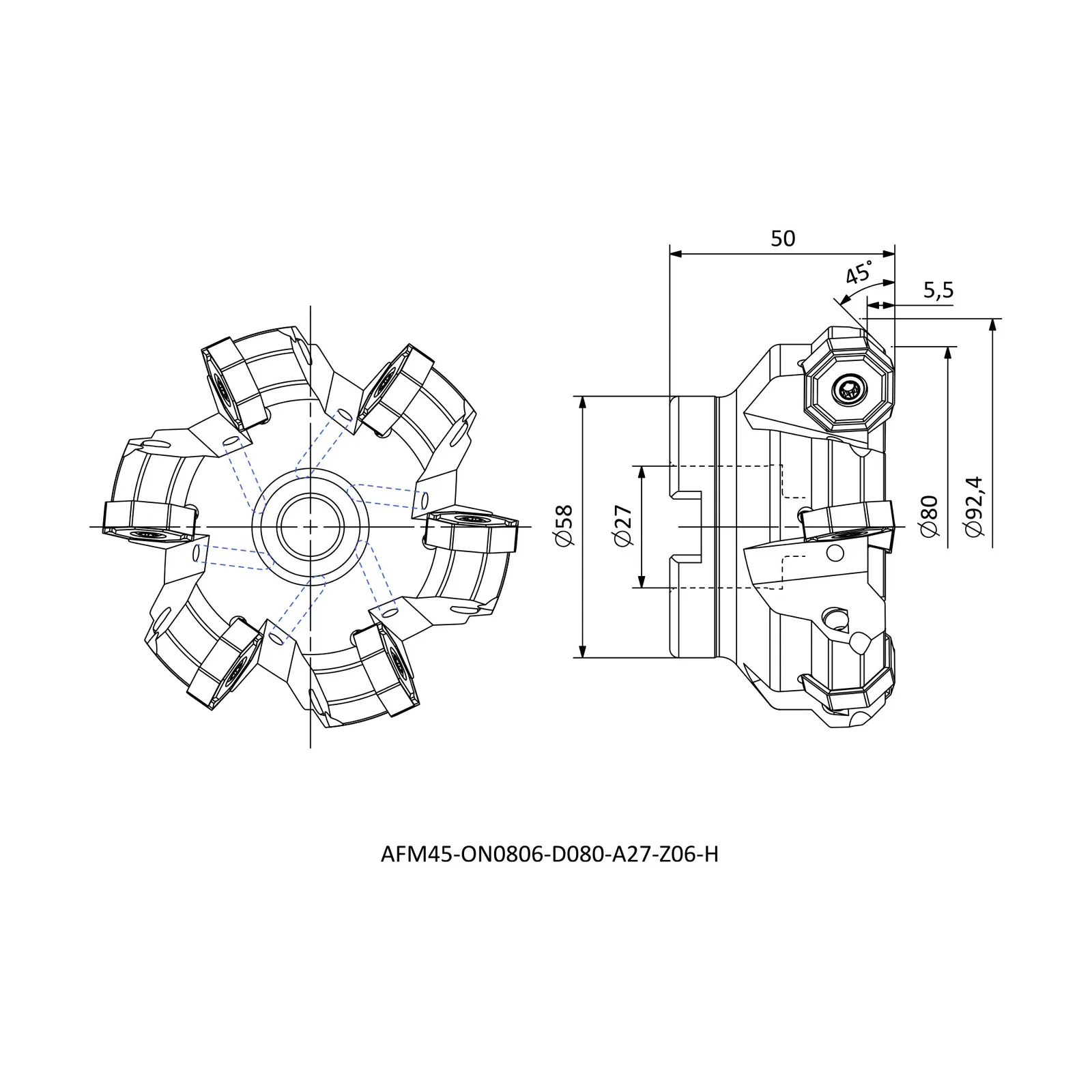 AFM45-ON0806-D080-A27-Z06-H &mdash; dimensioned drawing
