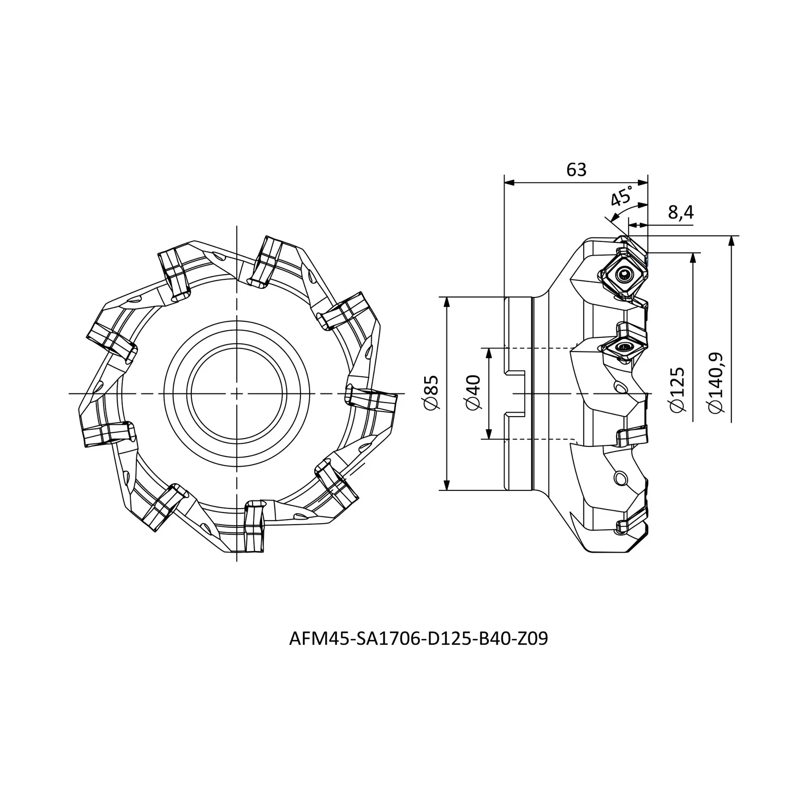 AFM45-SA1706-D125-B40-Z09 &mdash; dimensioned drawing