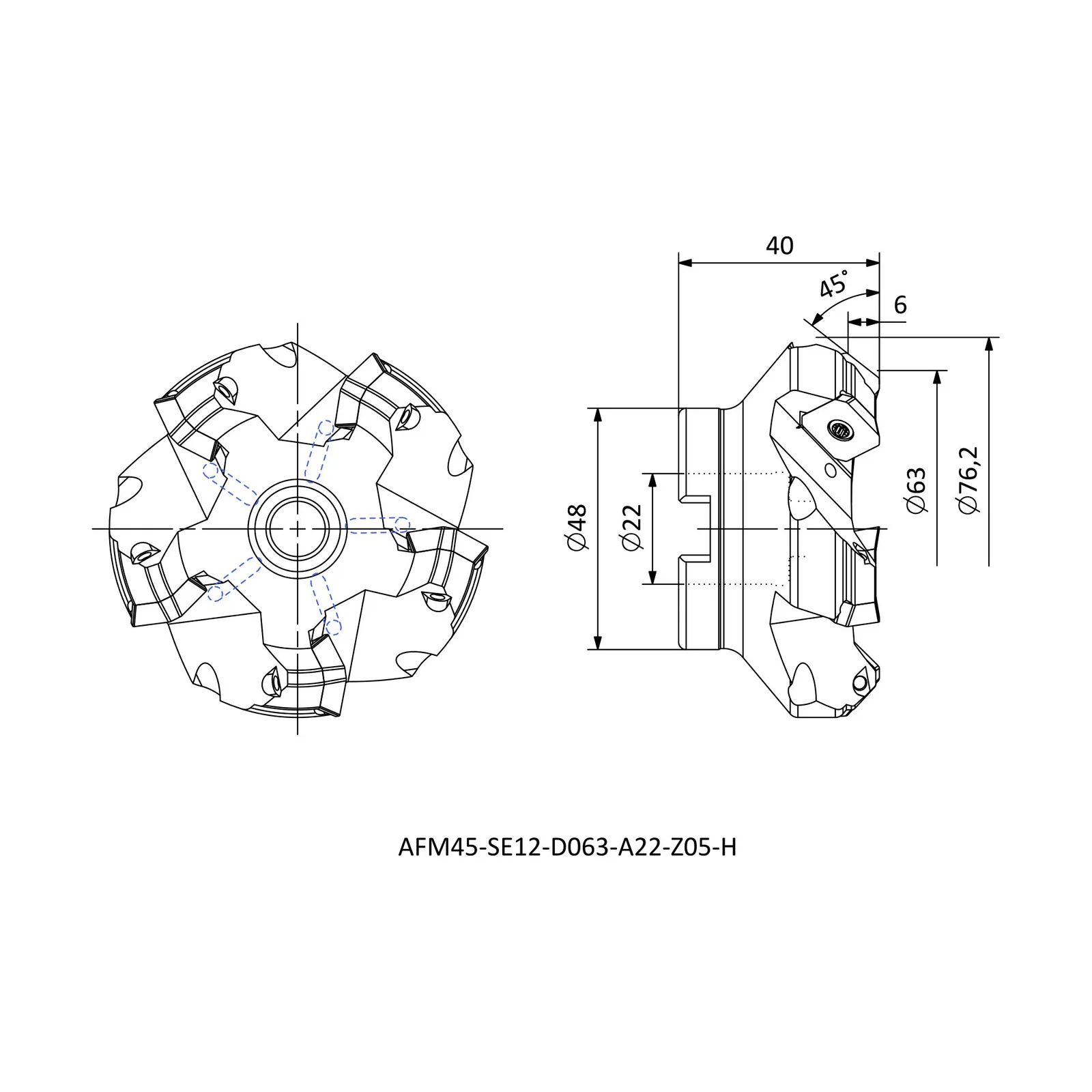 AFM45-SE12-D063-A22-Z05-H &mdash; dimensioned drawing