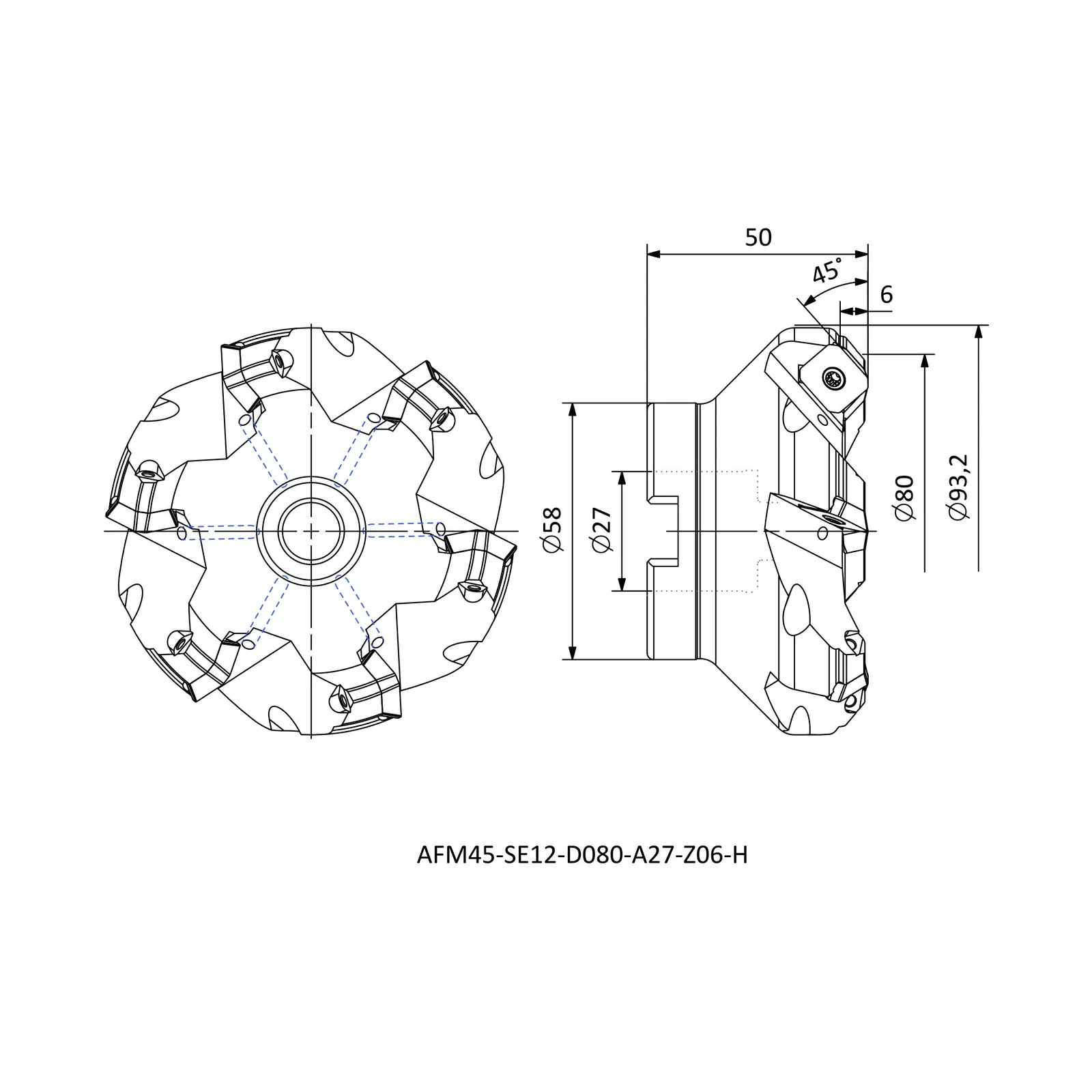 AFM45-SE12-D080-A27-Z06-H &mdash; dimensioned drawing