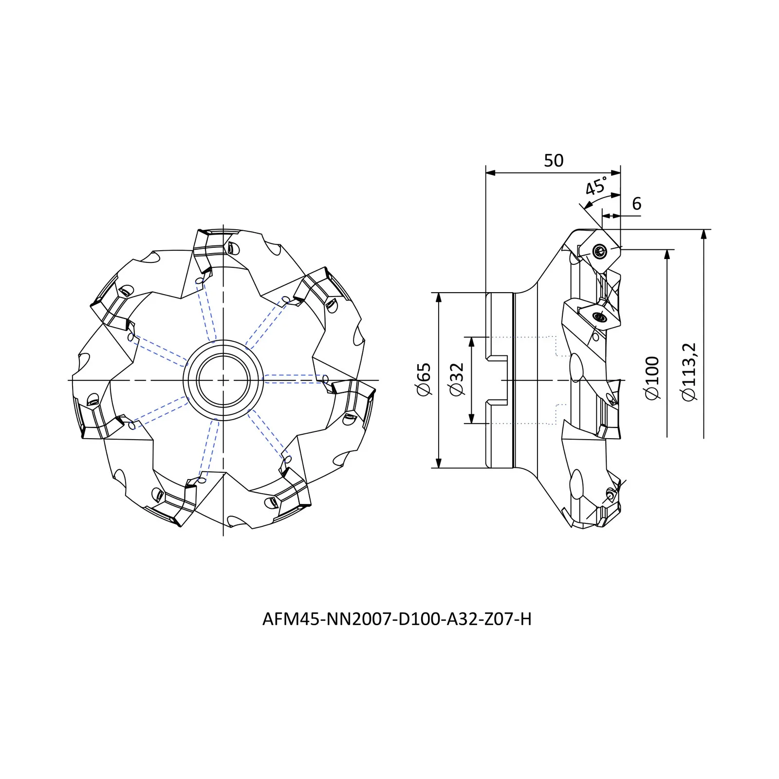 AFM45-SE12-D100-A32-Z07-H &mdash; dimensioned drawing