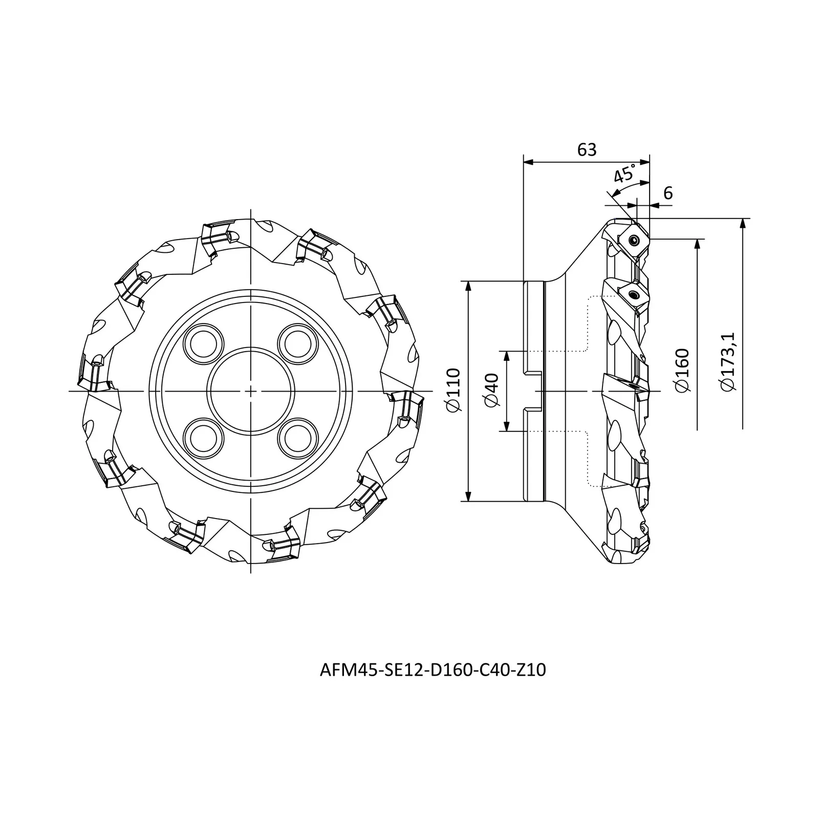 AFM45-SE12-D160-C40-Z10 &mdash; dimensioned drawing