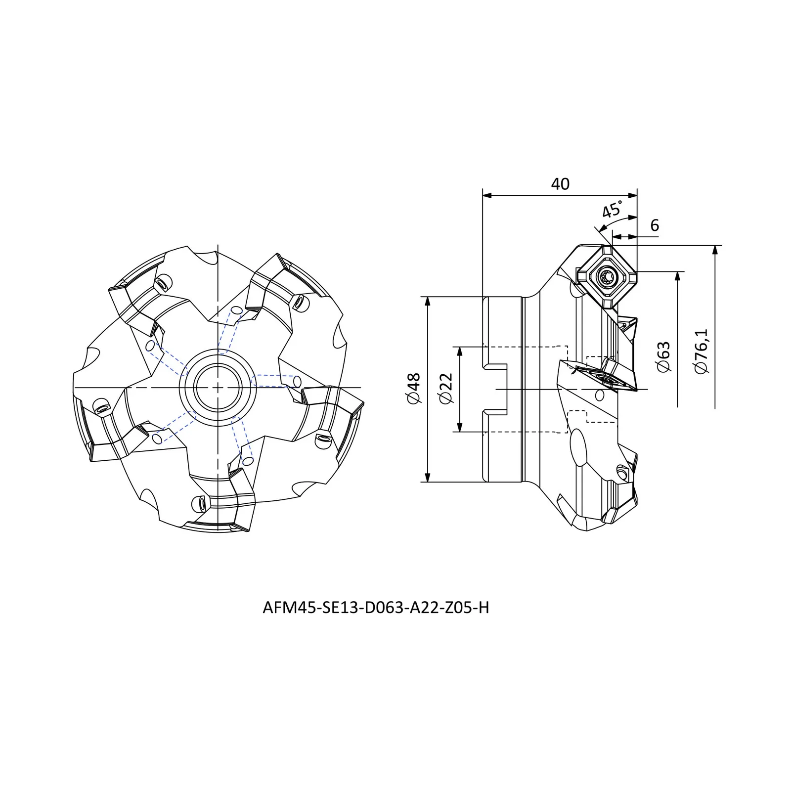AFM45-SE13-D063-A22-Z05-H &mdash; dimensioned drawing