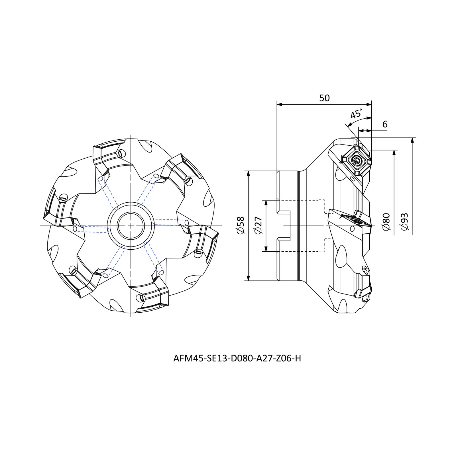 AFM45-SE13-D080-A27-Z06-H &mdash; dimensioned drawing