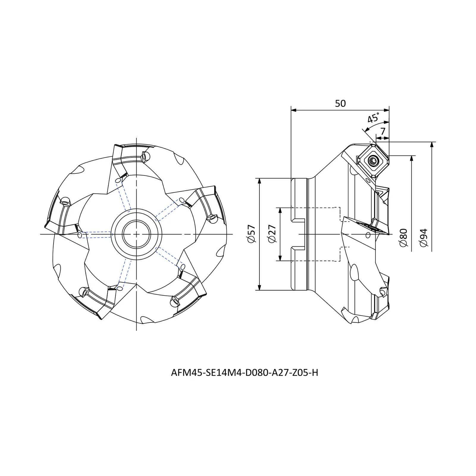 AFM45-SE14M4-D080-A27-Z05-H &mdash; dimensioned drawing