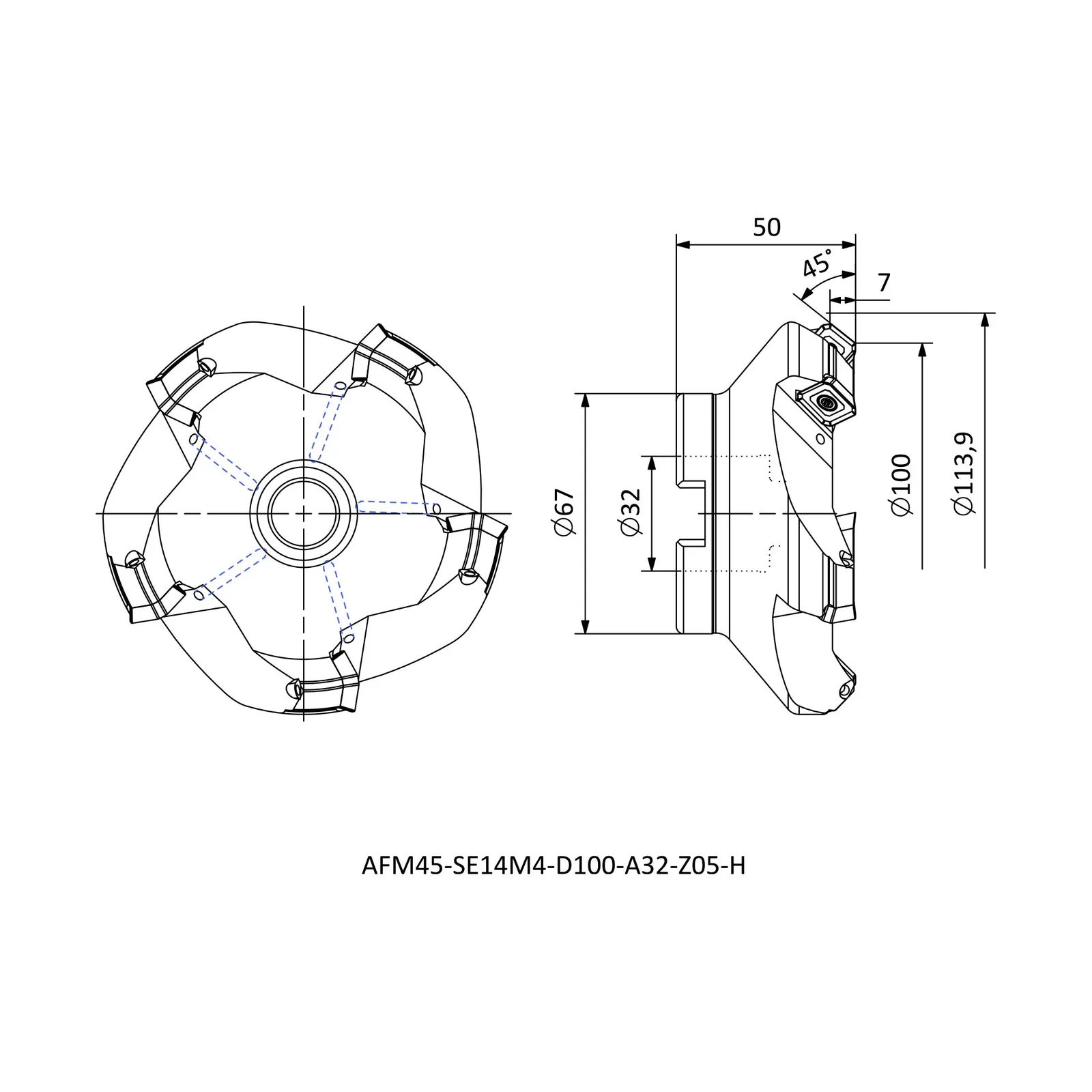 AFM45-SE14M4-D100-A32-Z05-H &mdash; dimensioned drawing
