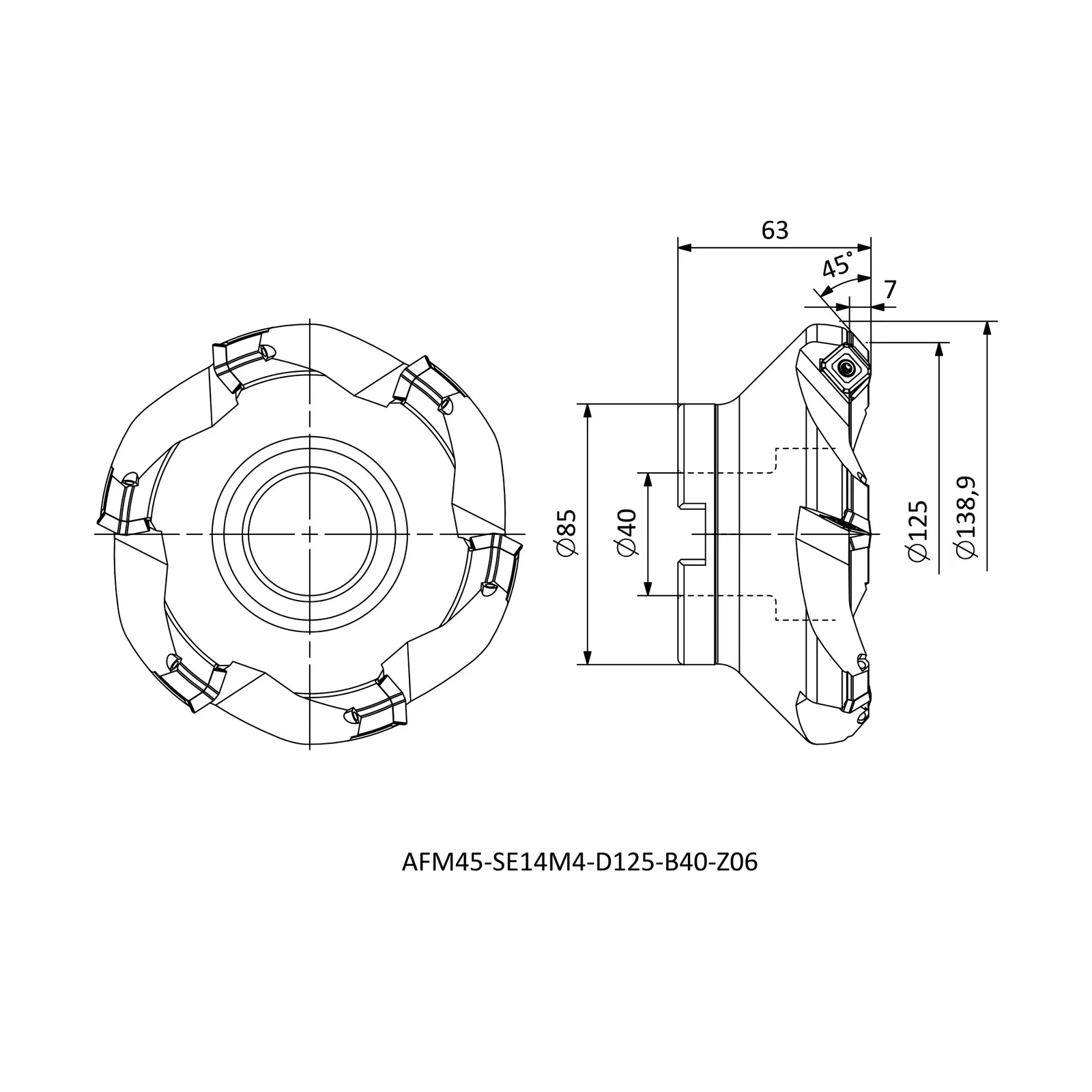 AFM45-SE14M4-D125-B40-Z06 &mdash; dimensioned drawing