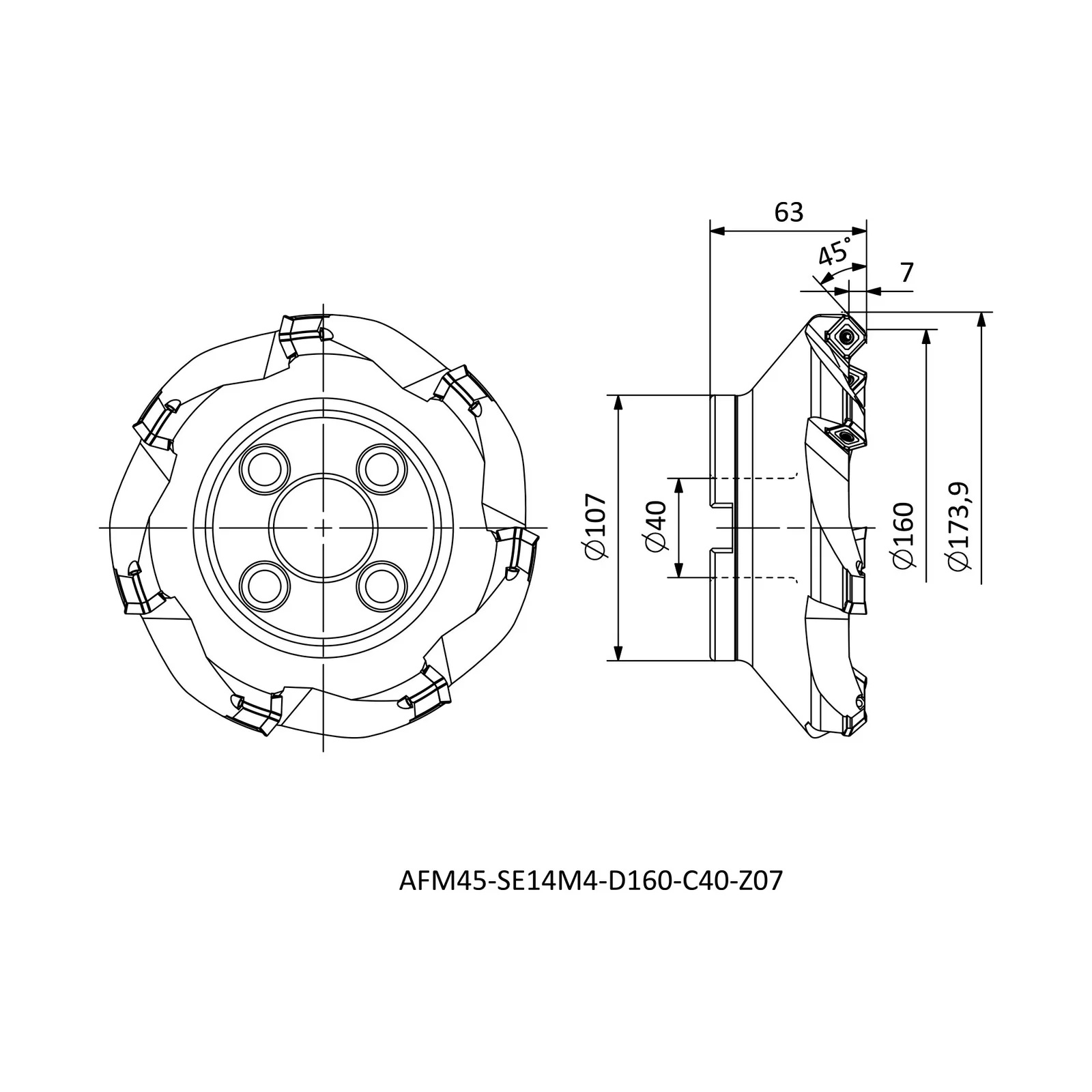AFM45-SE14M4-D160-C40-Z07 &mdash; dimensioned drawing