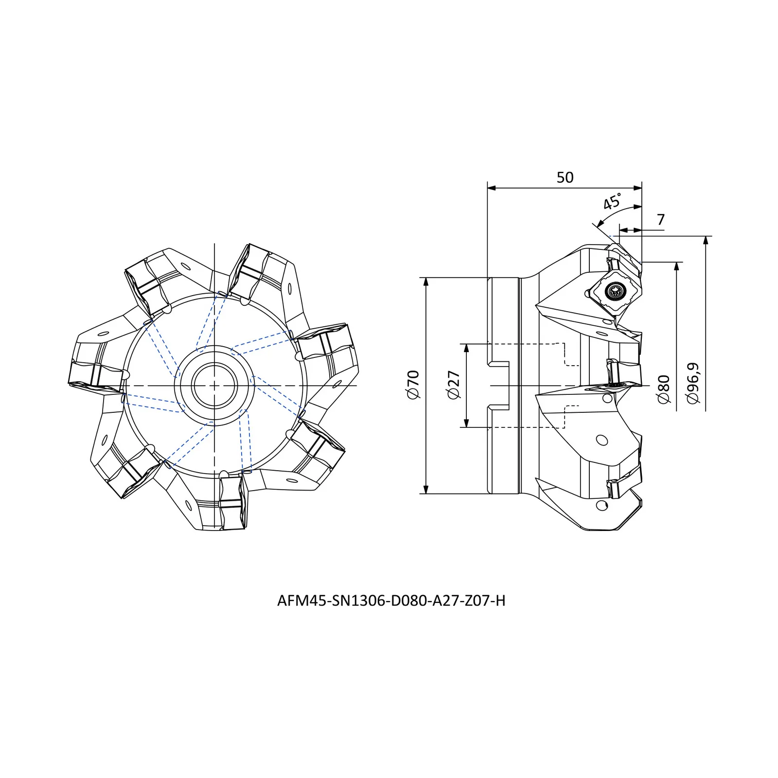 AFM45-SN1306-D080-A27-Z07-H &mdash; dimensioned drawing