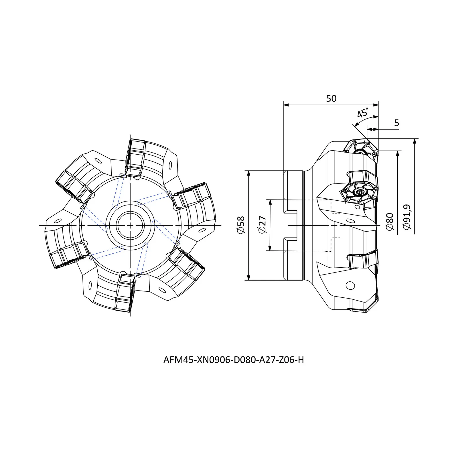 AFM45-XN0906-D080-A27-Z06-H &mdash; dimensioned drawing
