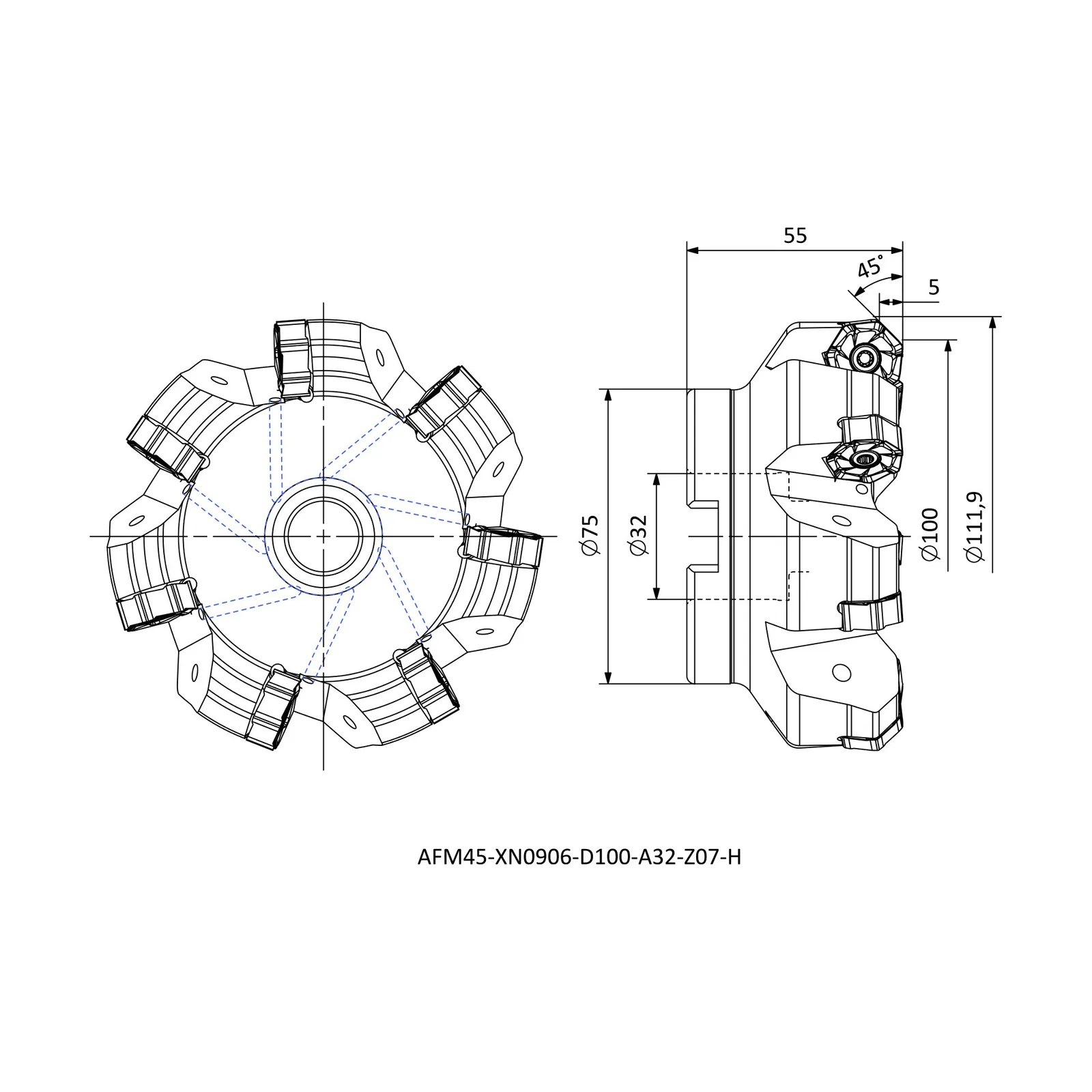 AFM45-XN0906-D100-A32-Z07-H &mdash; dimensioned drawing