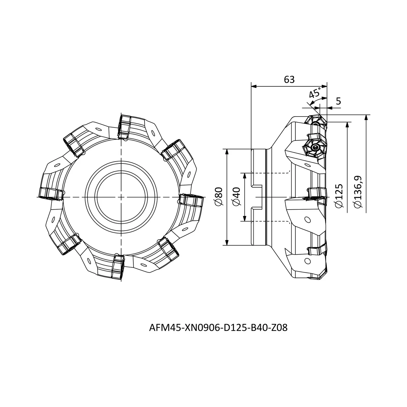 AFM45-XN0906-D125-B40-Z08 &mdash; dimensioned drawing