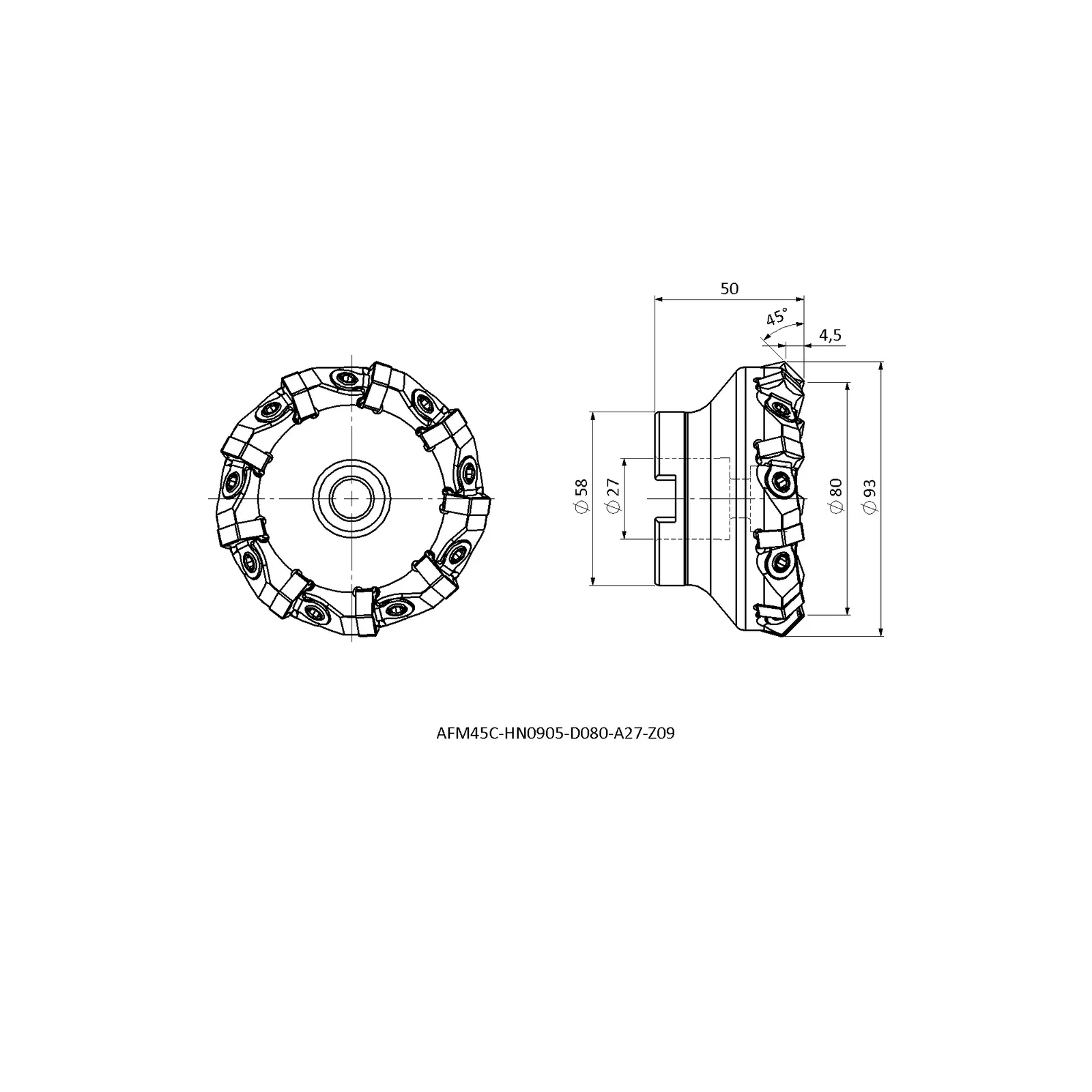 AFM45C-HN0905-D080-A27-Z09 &mdash; dimensioned drawing