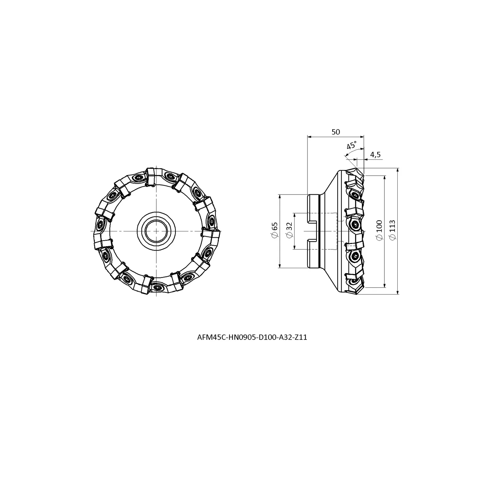 AFM45C-HN0905-D100-A32-Z11 &mdash; dimensioned drawing