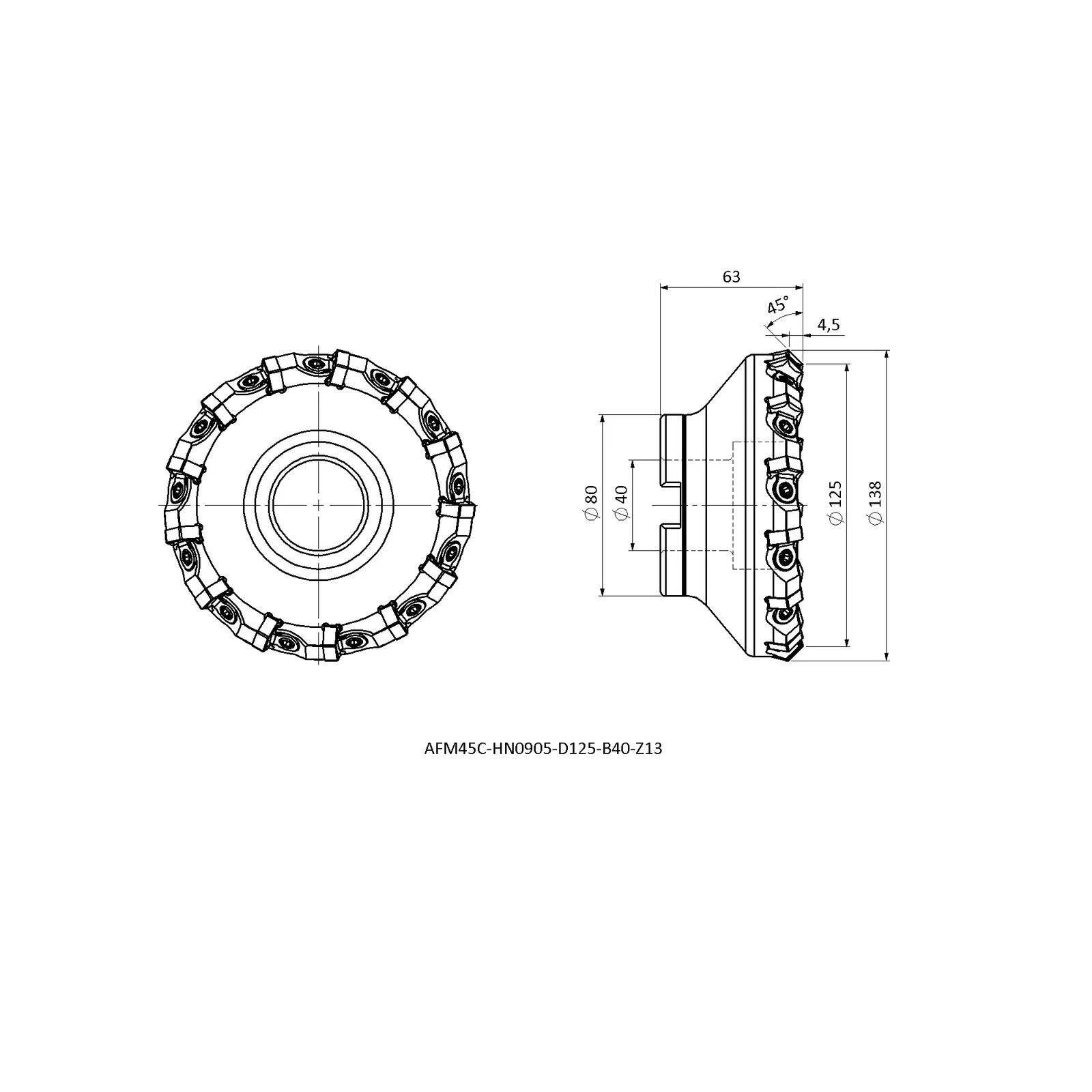 AFM45C-HN0905-D125-B40-Z13 &mdash; dimensioned drawing