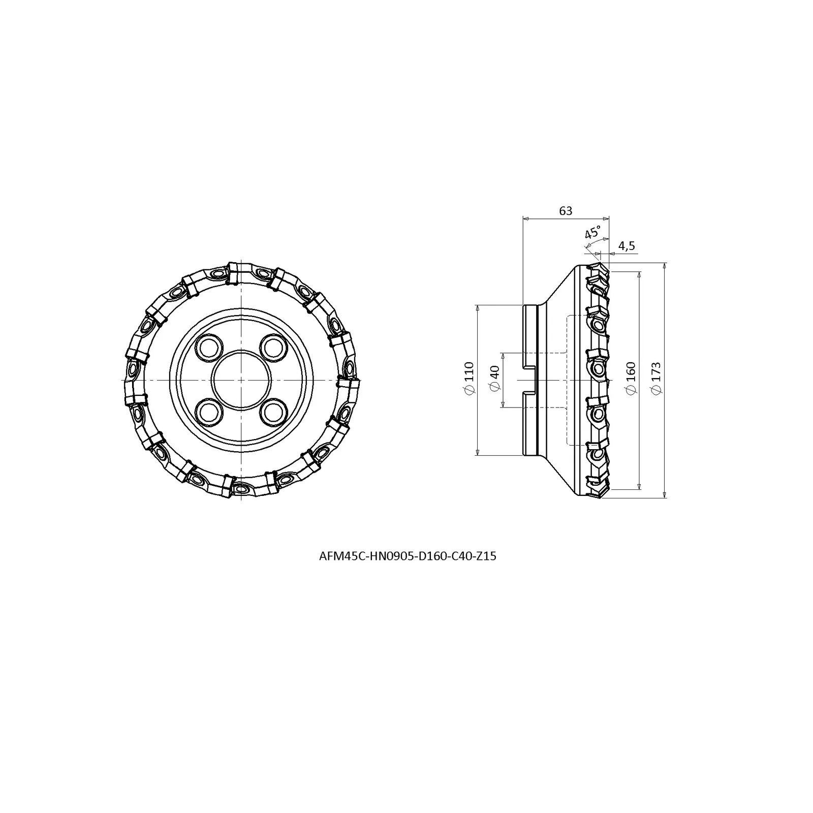 AFM45C-HN0905-D160-C40-Z15 &mdash; dimensioned drawing