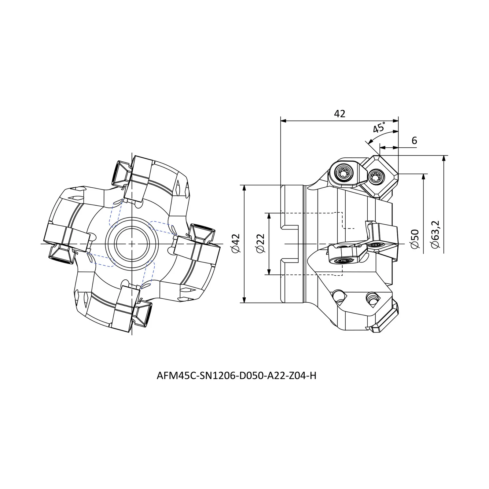 AFM45C-SN1206-D050-A22-Z04-H &mdash; dimensioned drawing