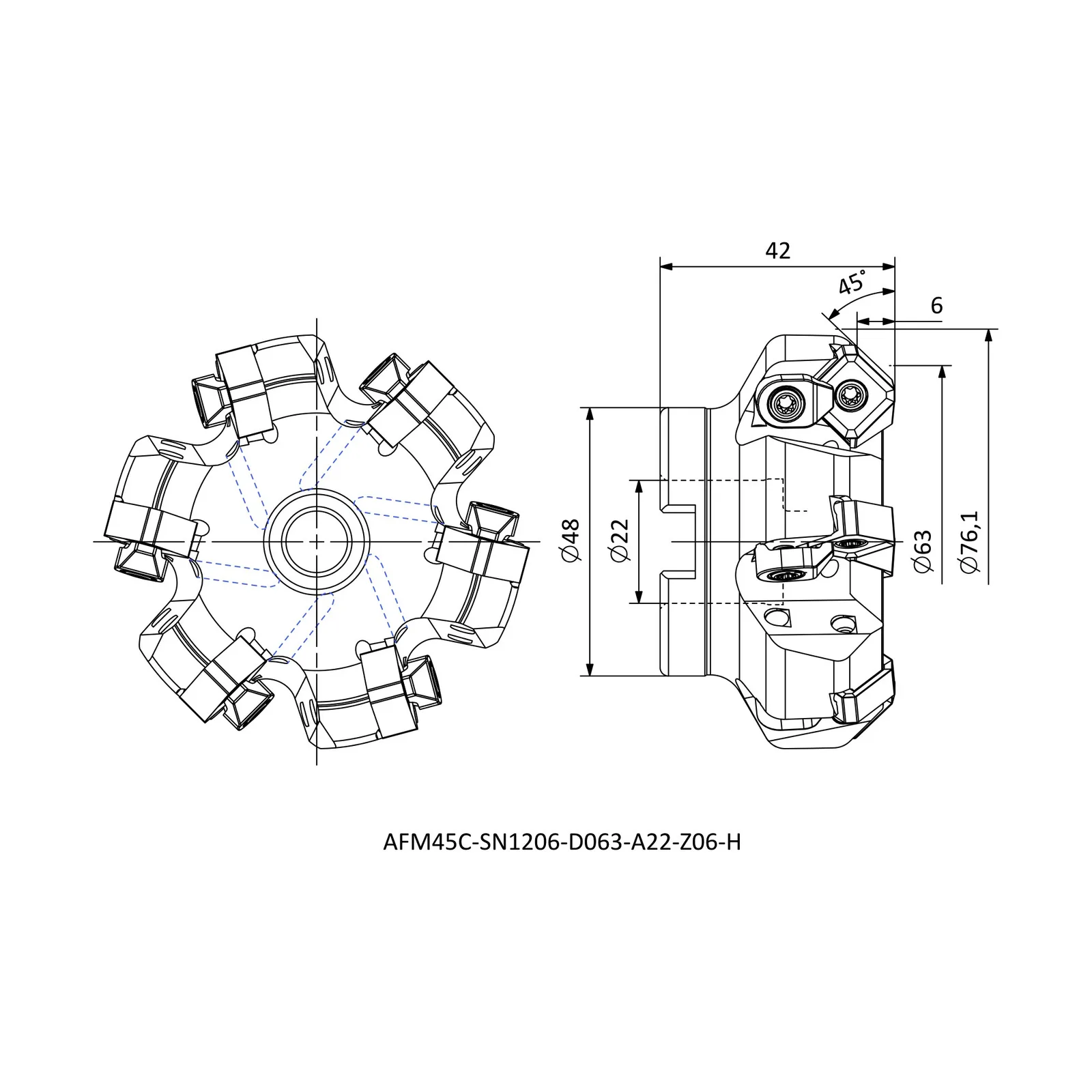 AFM45C-SN1206-D063-A22-Z06-H &mdash; dimensioned drawing