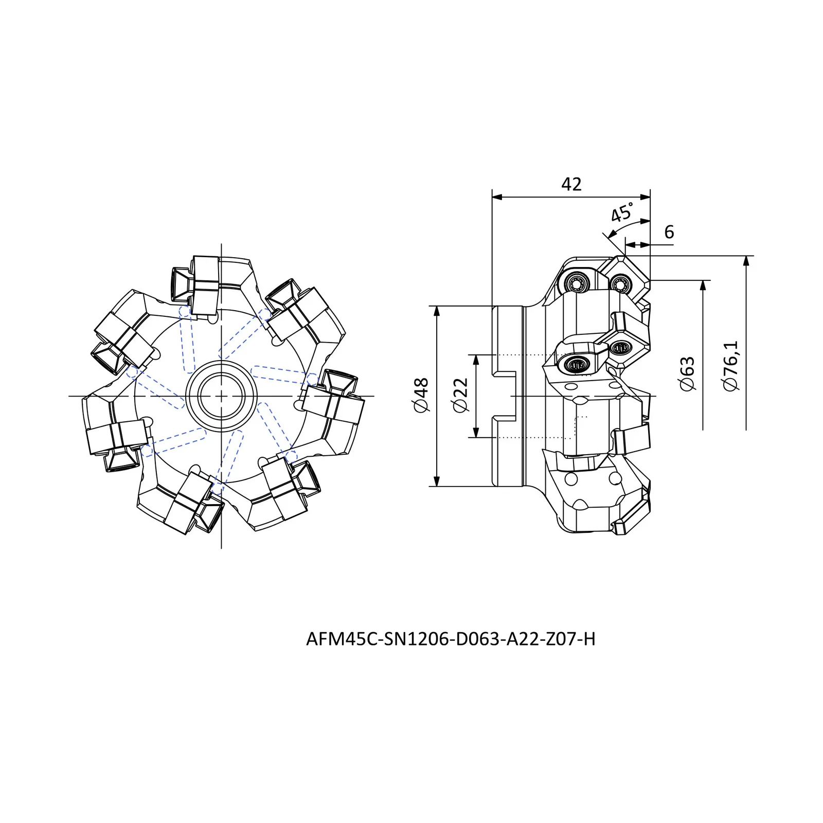 AFM45C-SN1206-D063-A22-Z07-H &mdash; dimensioned drawing
