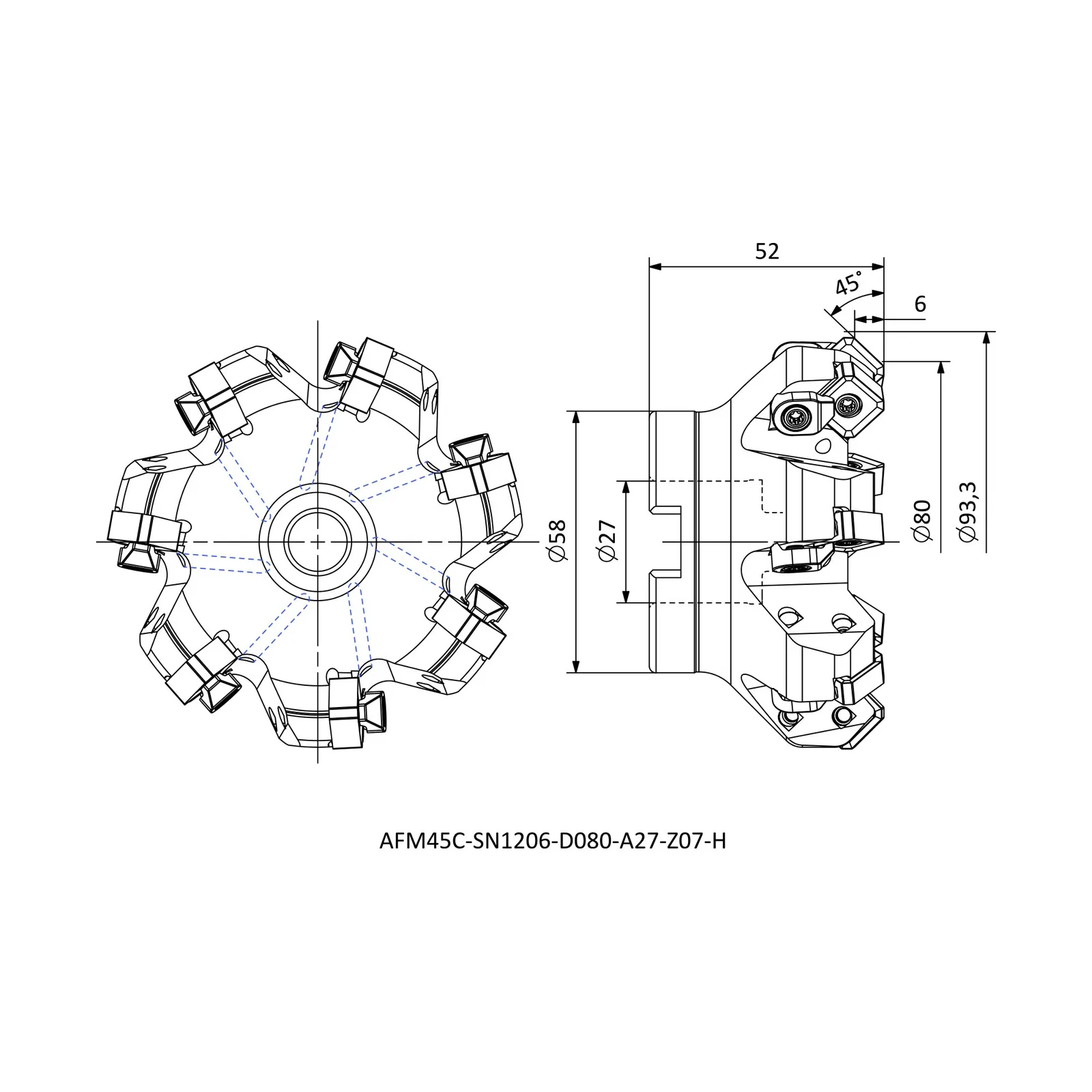 AFM45C-SN1206-D080-A27-Z07-H &mdash; dimensioned drawing