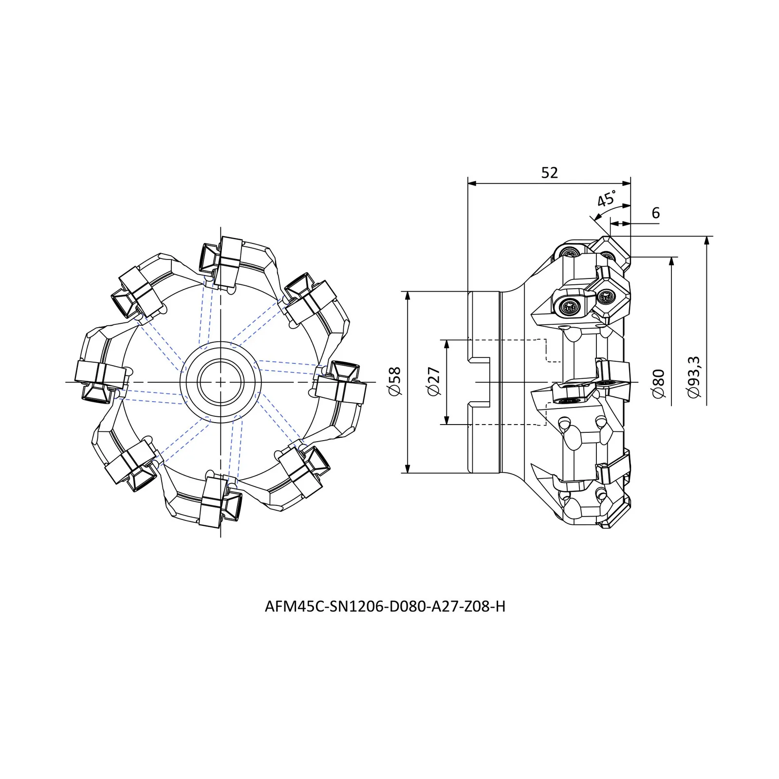 AFM45C-SN1206-D080-A27-Z08-H &mdash; dimensioned drawing