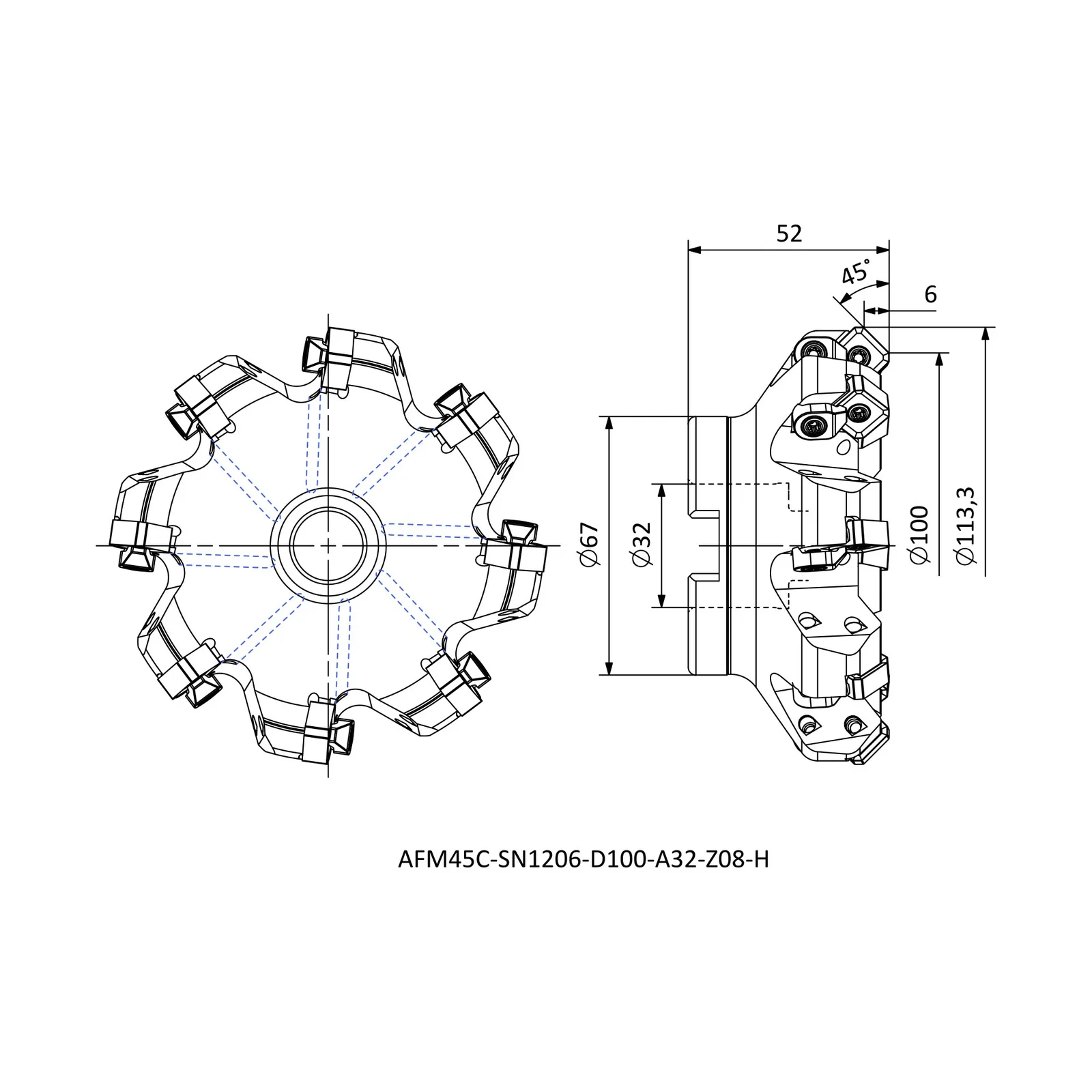 AFM45C-SN1206-D100-A32-Z08-H &mdash; dimensioned drawing