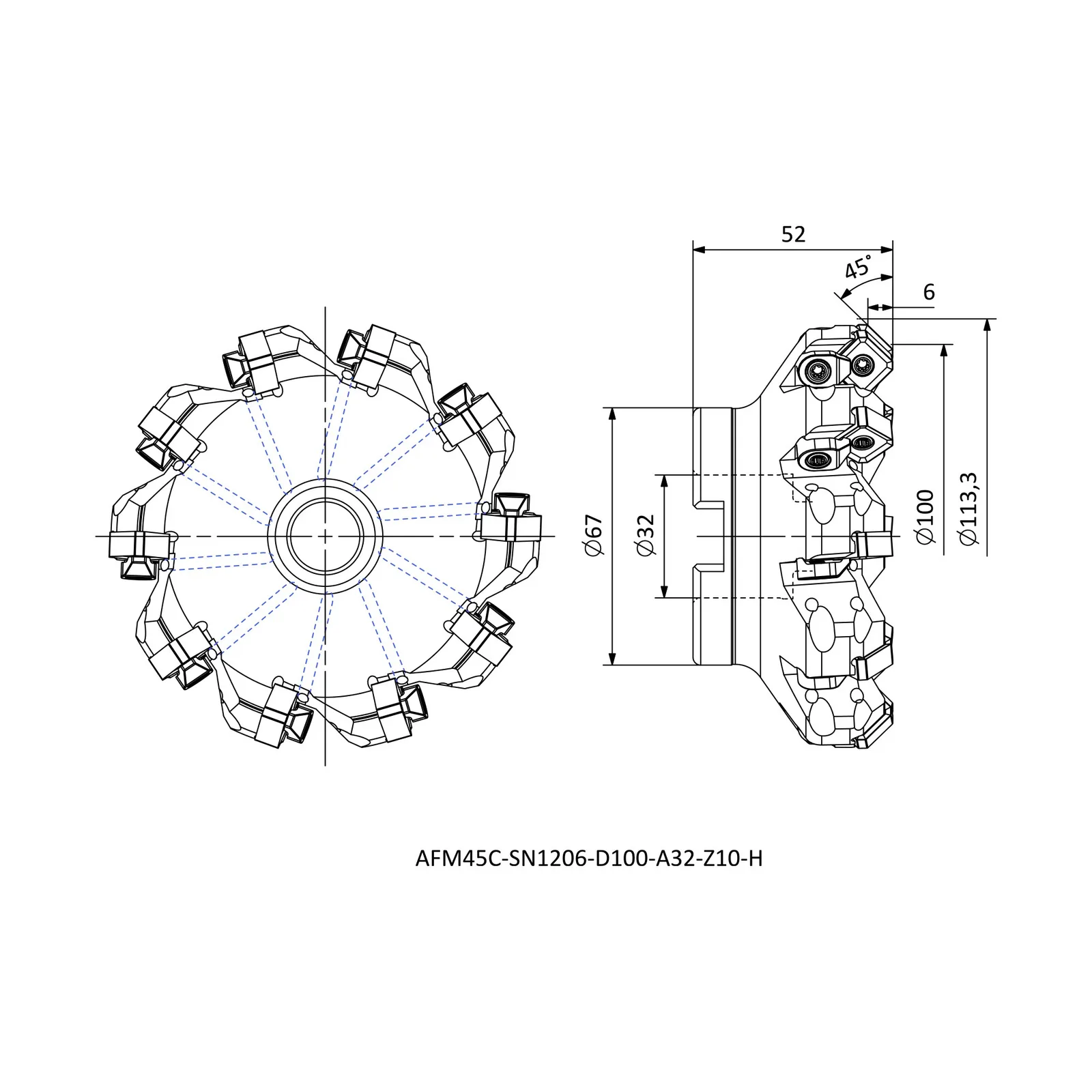 AFM45C-SN1206-D100-A32-Z10-H &mdash; dimensioned drawing