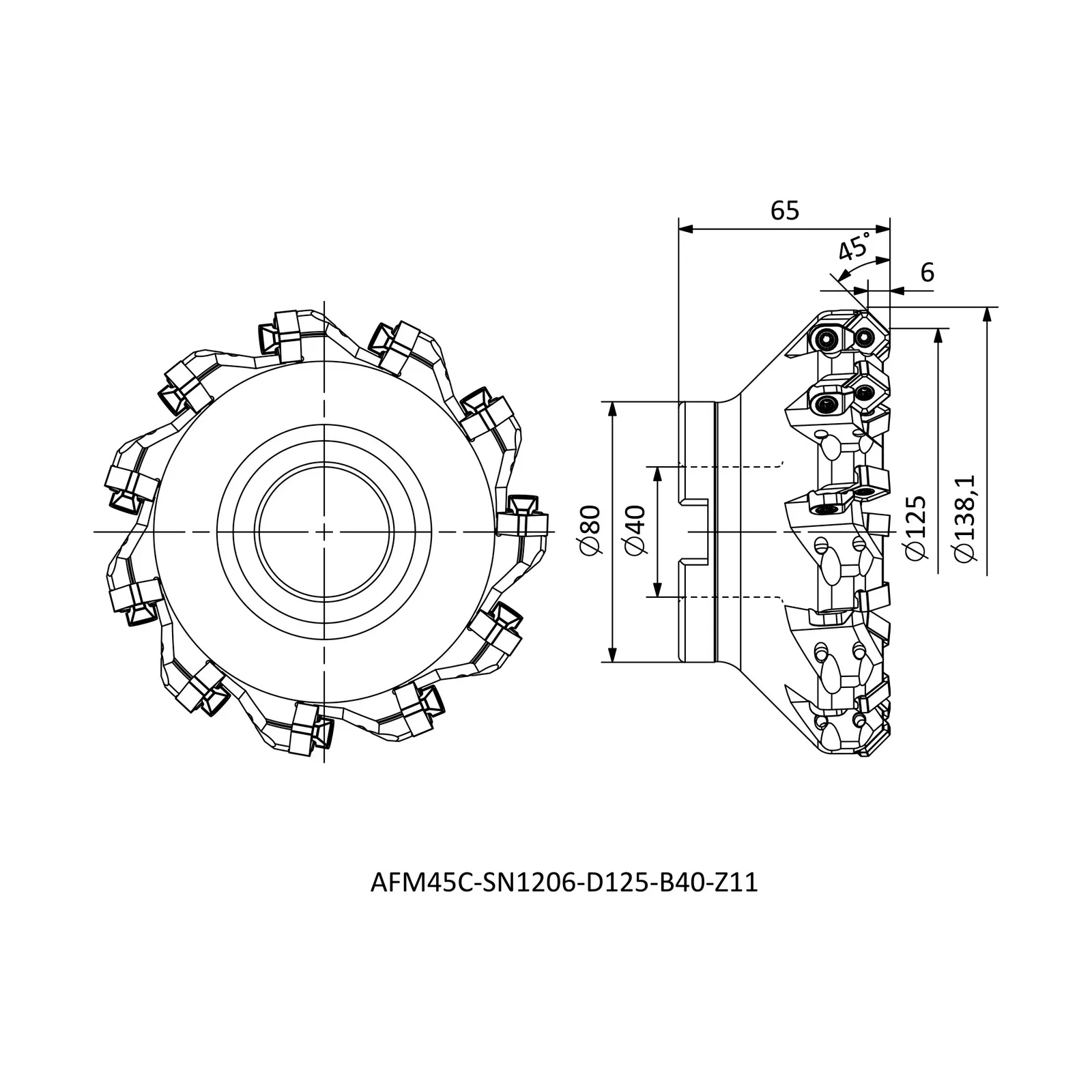 AFM45C-SN1206-D125-B40-Z11 &mdash; dimensioned drawing