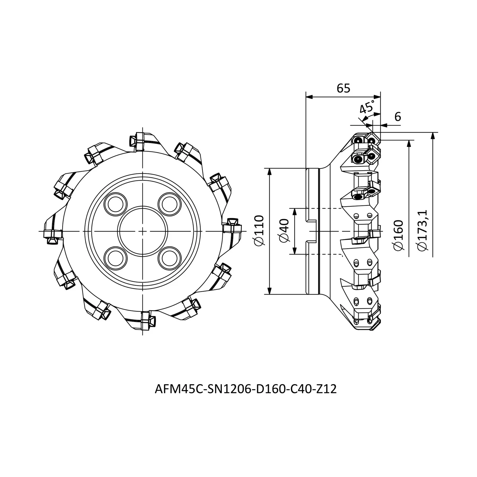 AFM45C-SN1206-D160-C40-Z12 &mdash; dimensioned drawing