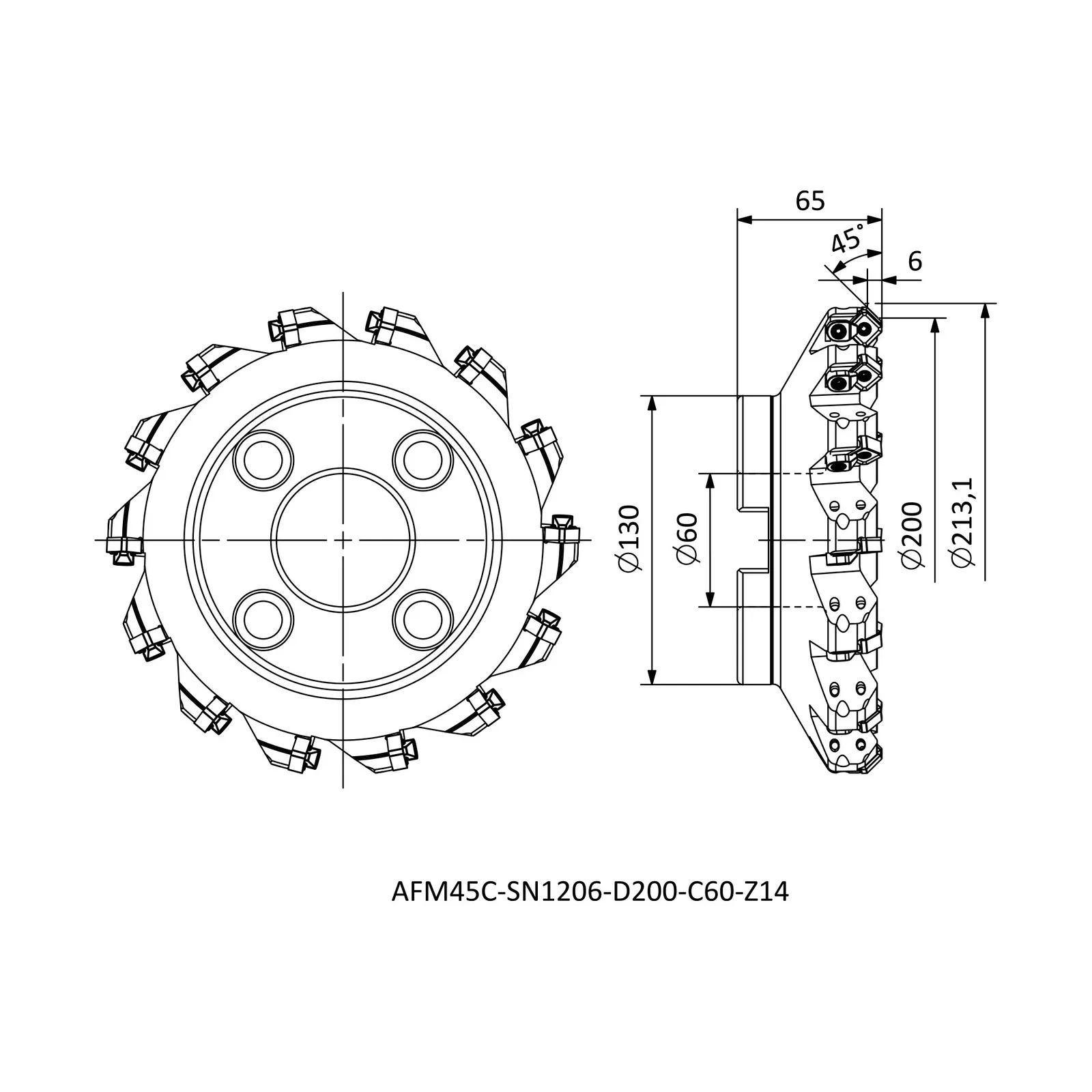 AFM45C-SN1206-D200-C60-Z14 &mdash; dimensioned drawing