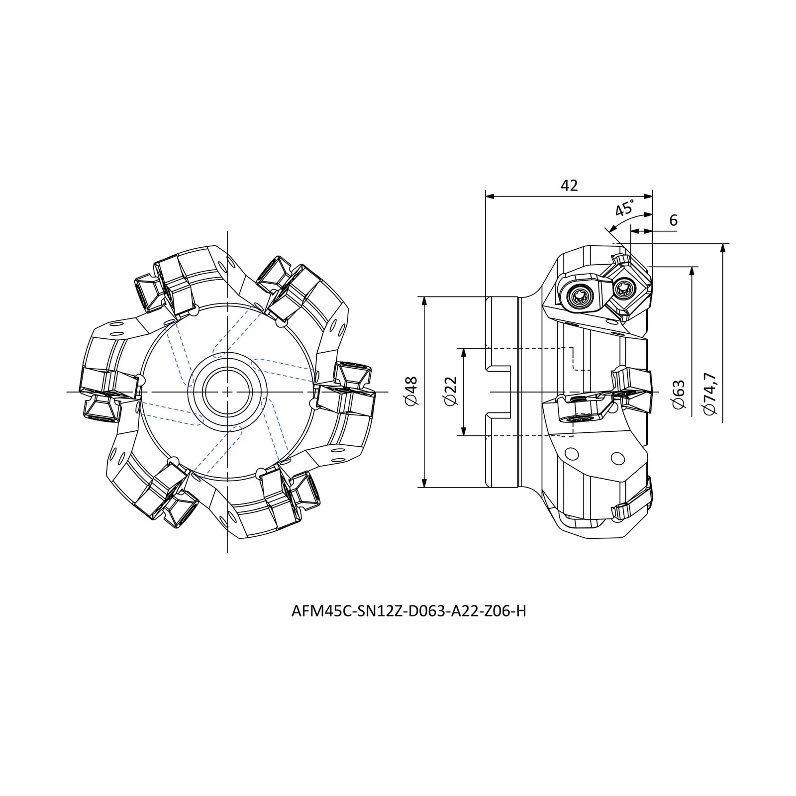 AFM45C-SN12Z-D063-A22-Z06-H &mdash; dimensioned drawing