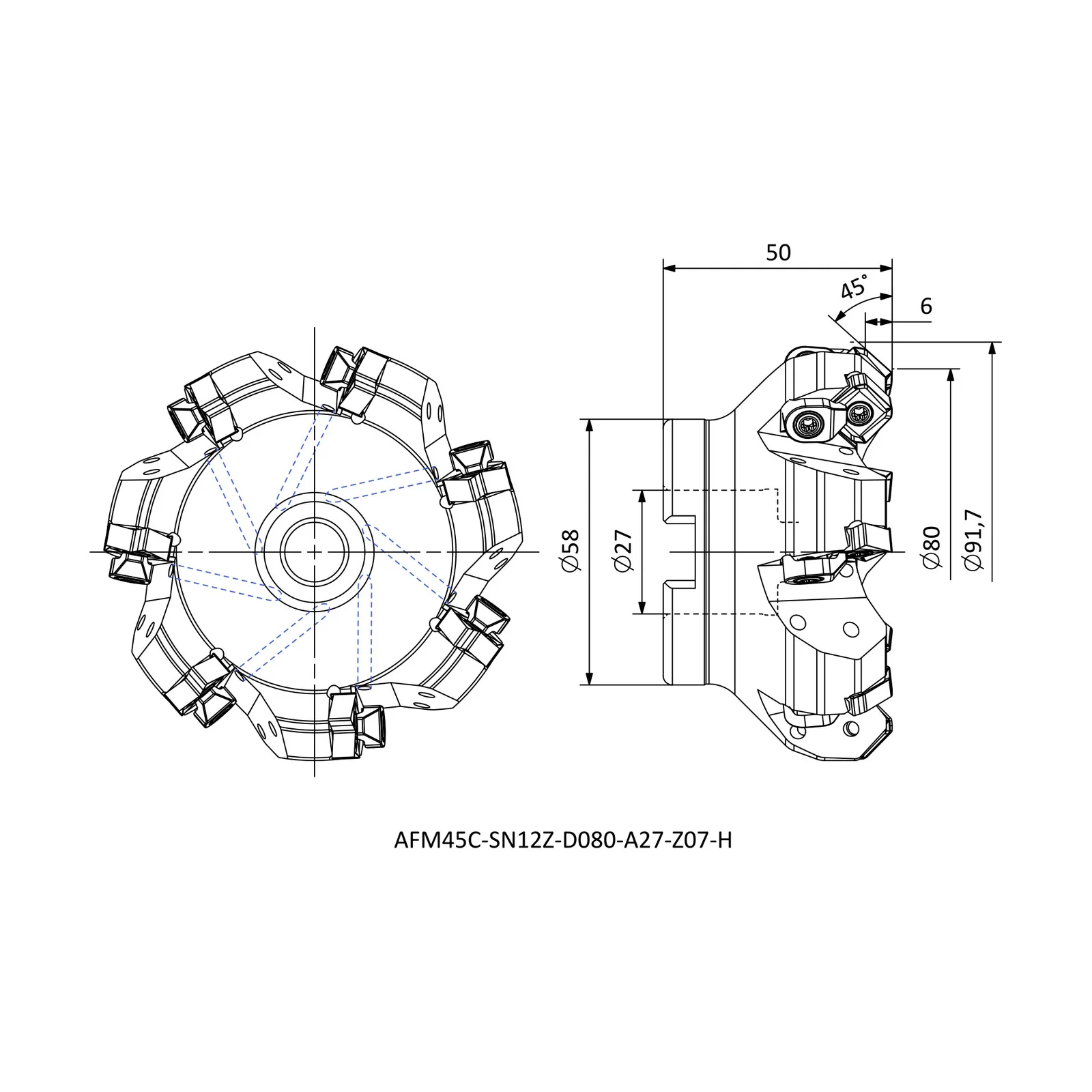 AFM45C-SN12Z-D080-A27-Z07-H &mdash; dimensioned drawing