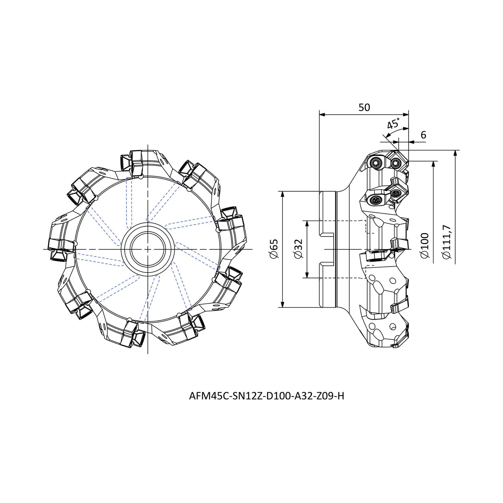 AFM45C-SN12Z-D100-A32-Z09-H &mdash; dimensioned drawing