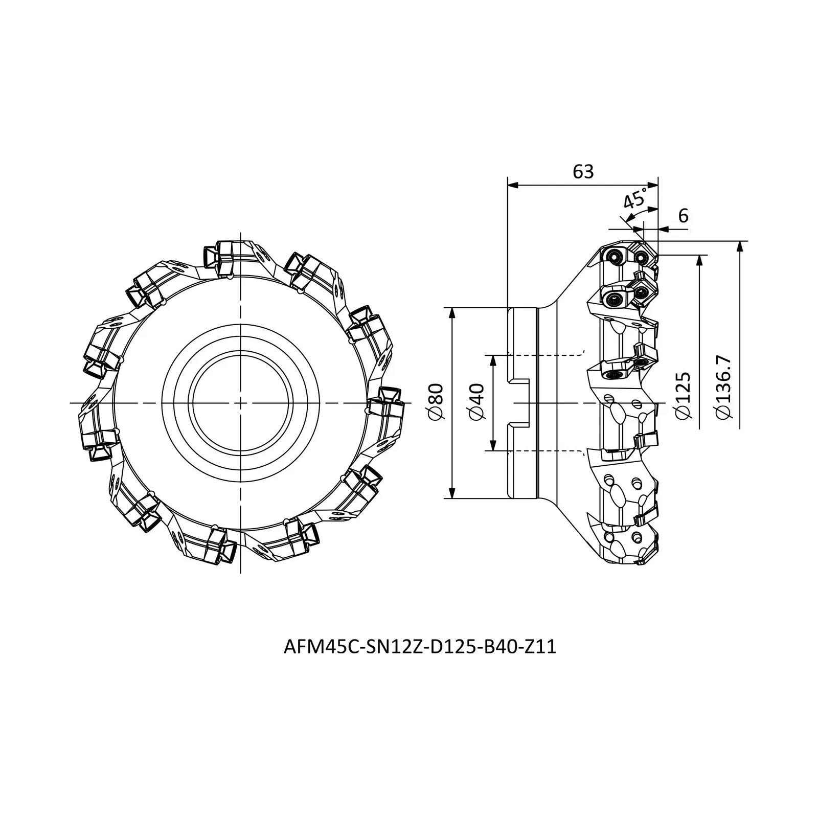 AFM45C-SN12Z-D125-B40-Z11 &mdash; dimensioned drawing