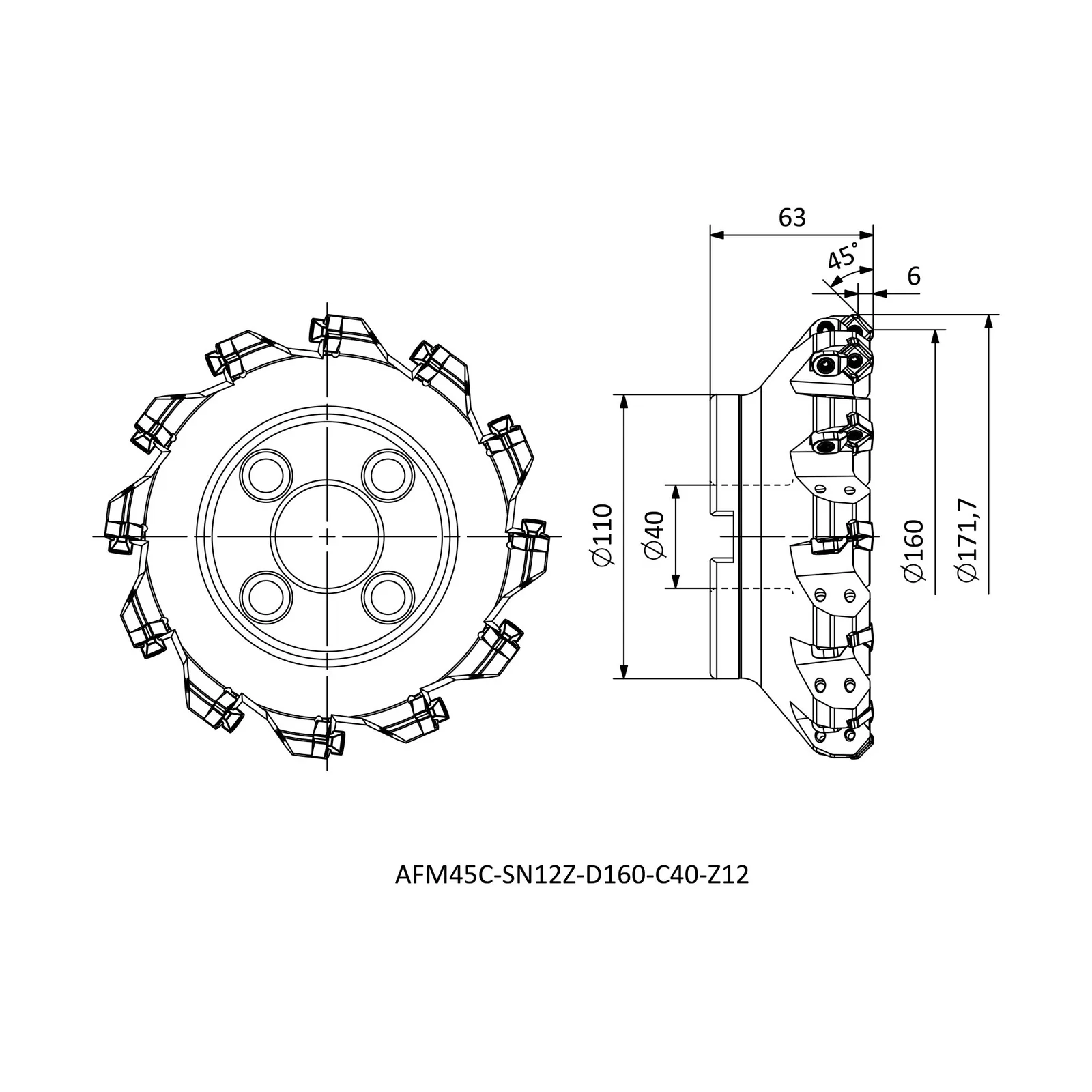 AFM45C-SN12Z-D160-C40-Z12 &mdash; dimensioned drawing